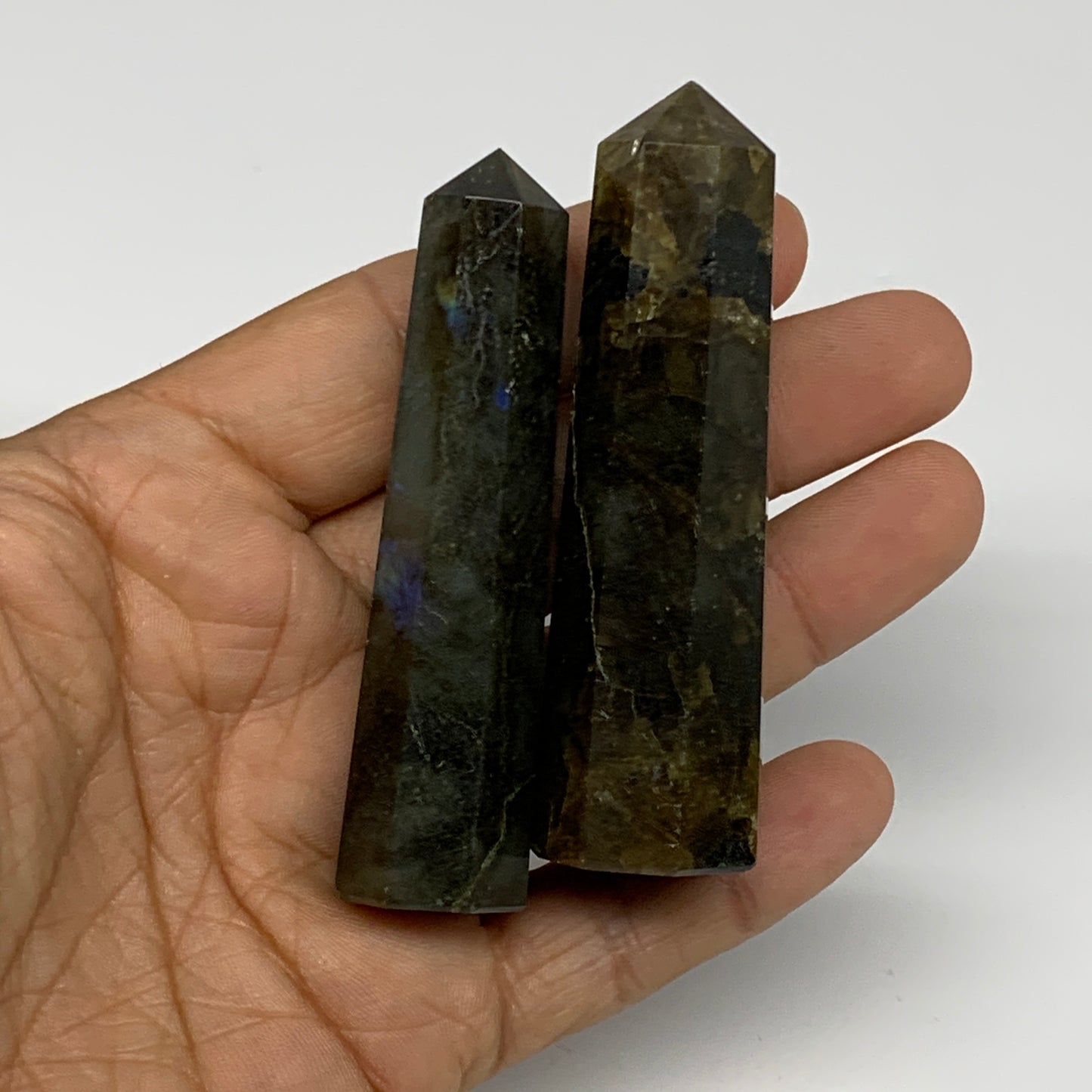 99.9g, 2.9"-3", 2pcs, Small Labradorite Tower Point Crystal @Madagascar, B31301