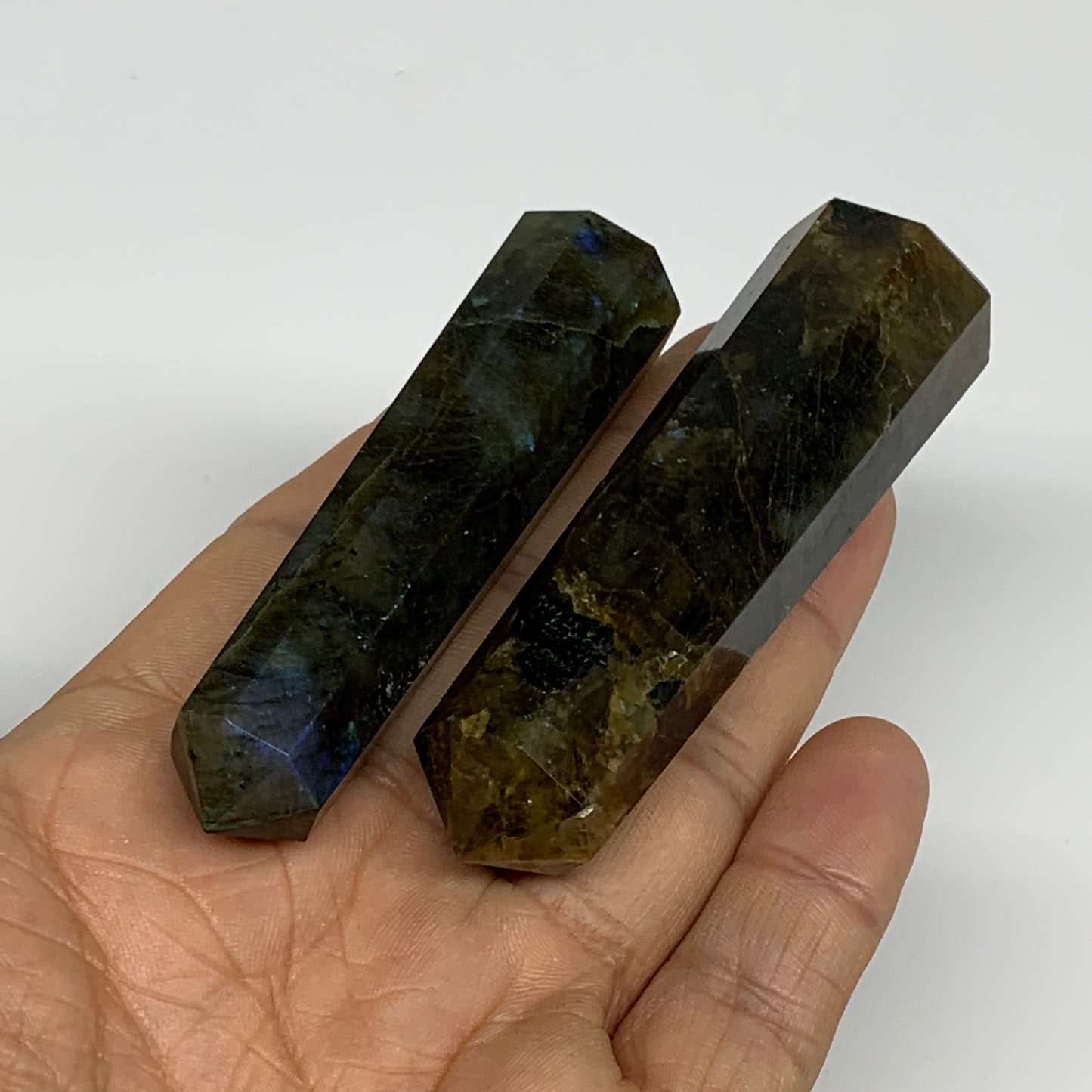 99.9g, 2.9"-3", 2pcs, Small Labradorite Tower Point Crystal @Madagascar, B31301