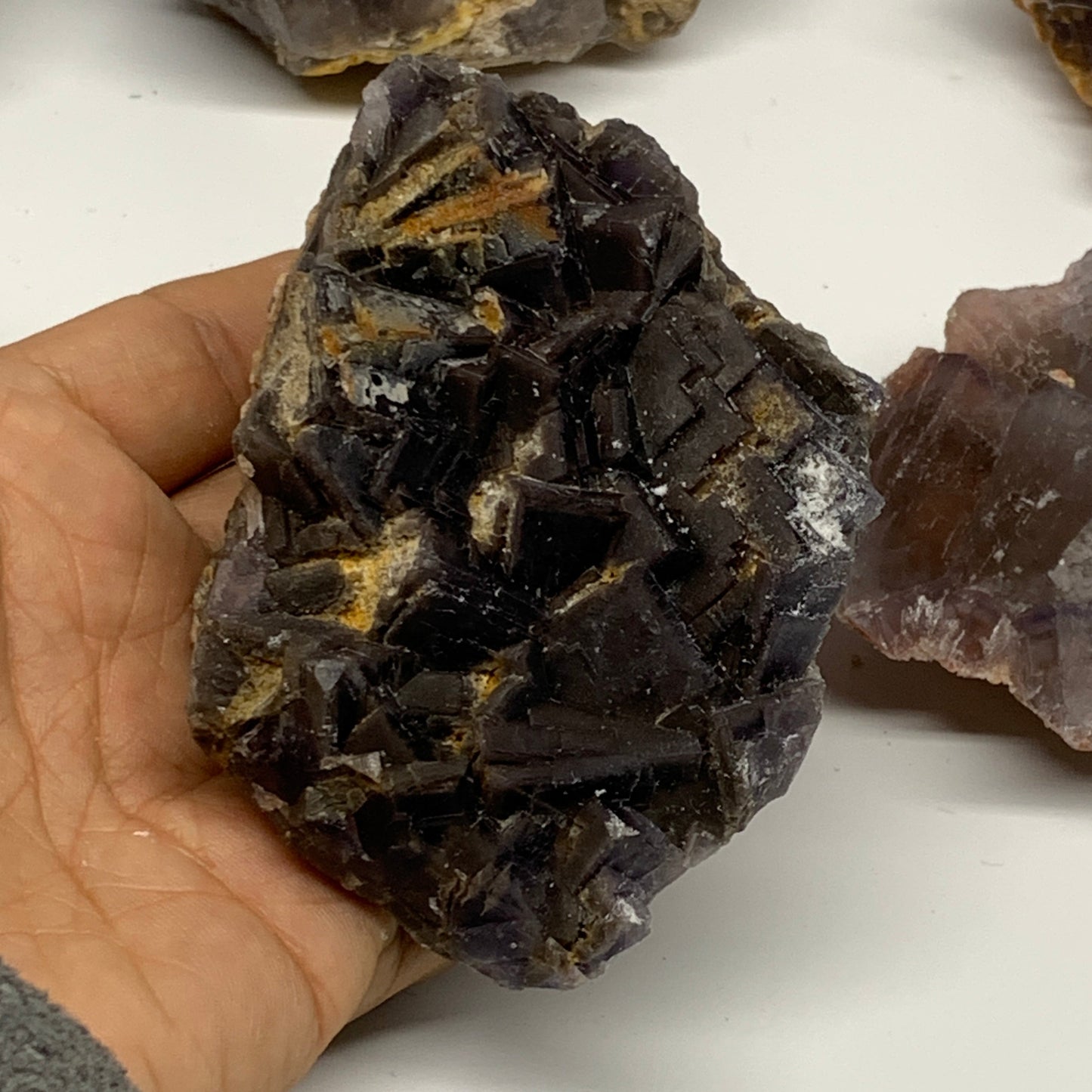 5.95 lbs,3.7"-4.2",6pcs, Purple Fluorite Crystal Minerals Specimens, B27410