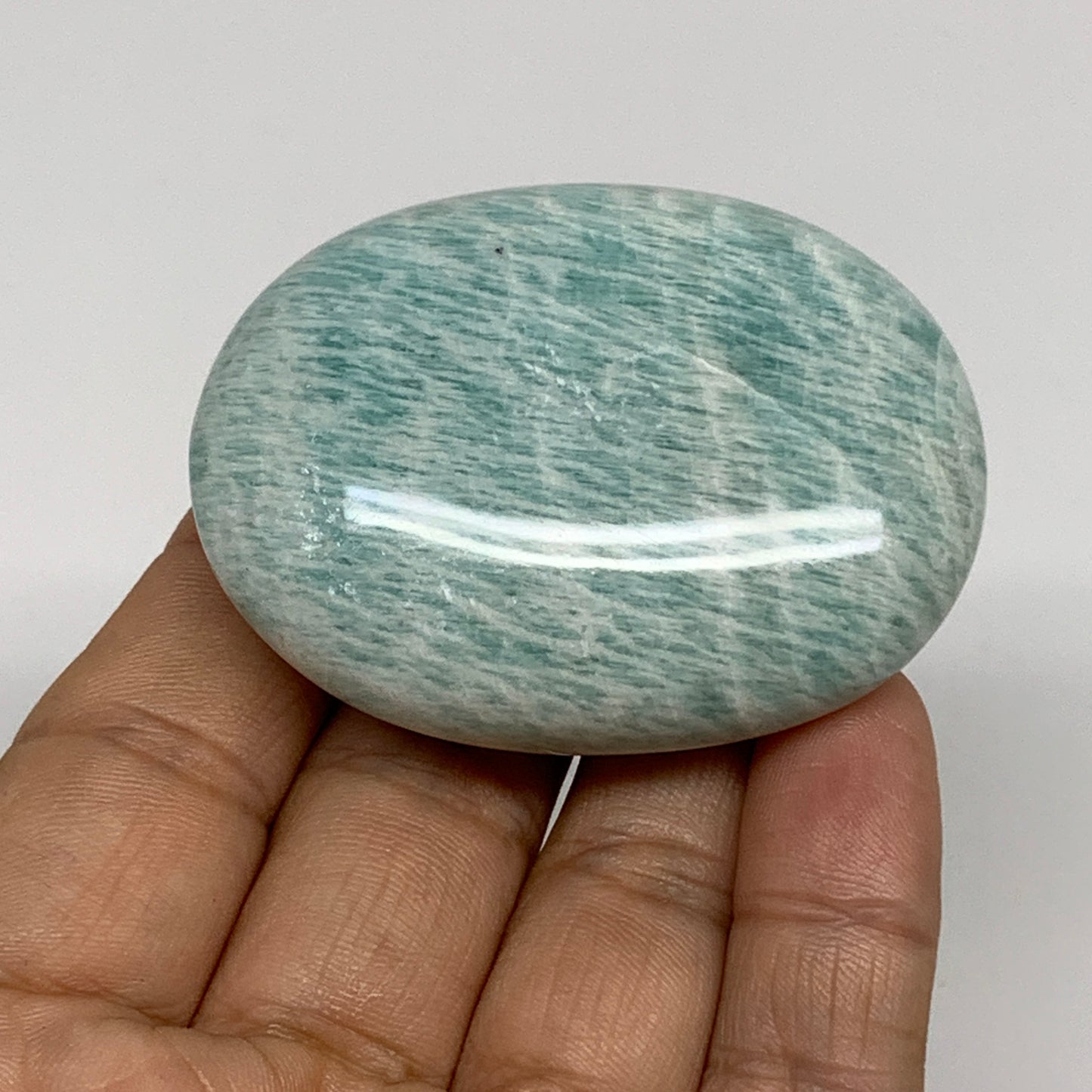 84.5g, 2.3"x"1.7"x0.9", Natural Amazonite Palm-Stone Tumbled Polished, B34657