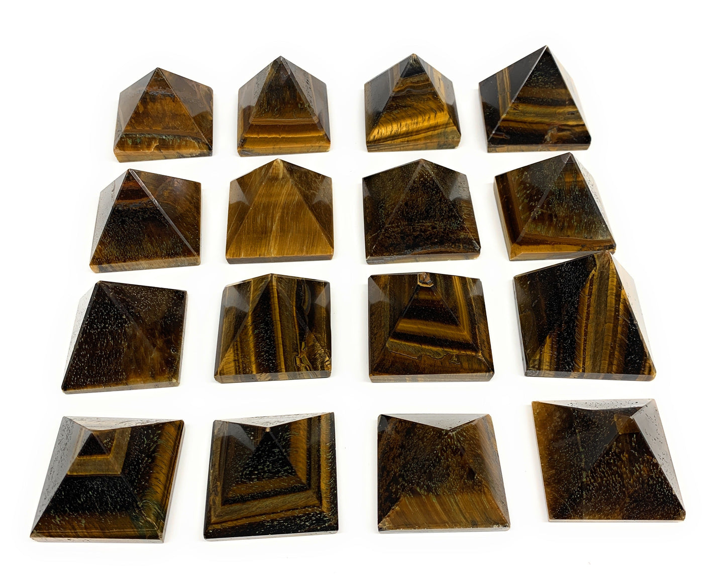 2.2 lbs (1025g),1.2"-1.6",  16pcs,Natural Tiger's Eye Pyramids @India, B29741