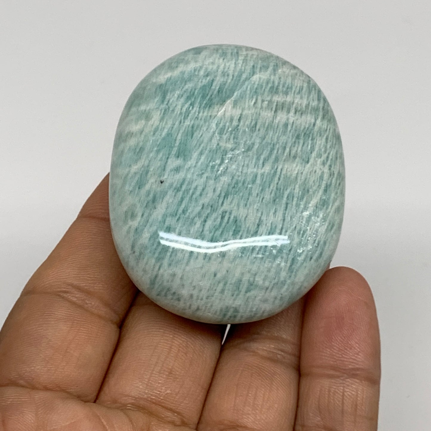 84.5g, 2.3"x"1.7"x0.9", Natural Amazonite Palm-Stone Tumbled Polished, B34657