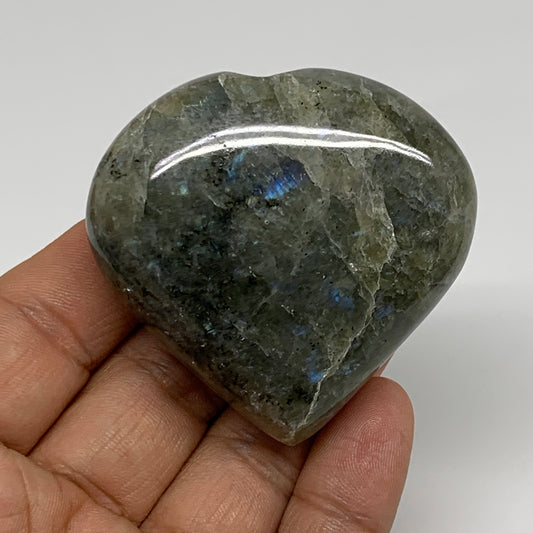 94.8g, 2.1"x2.2"x0.9", Natural Labradorite Heart Polished Crystal, B35429