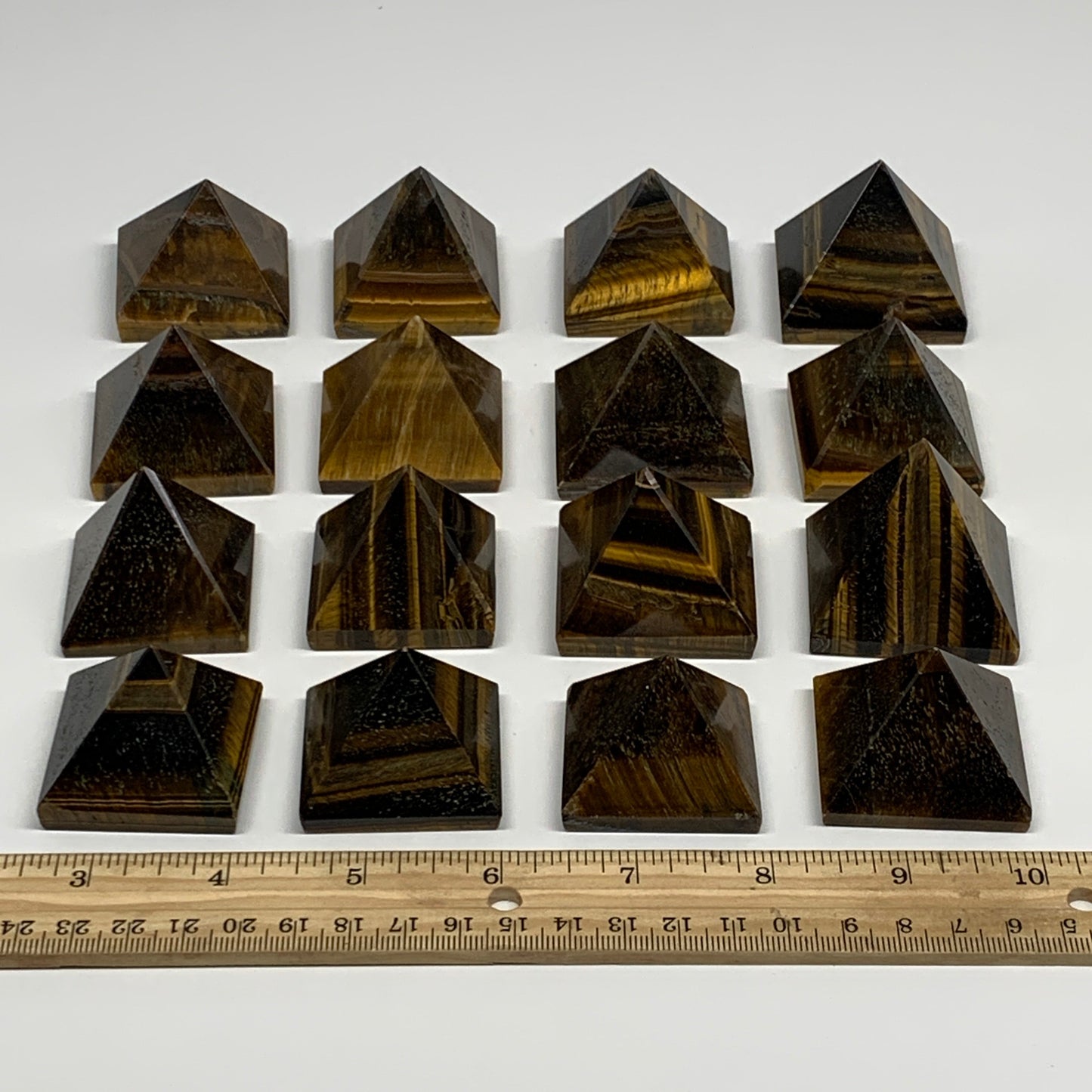 2.2 lbs (1025g),1.2"-1.6",  16pcs,Natural Tiger's Eye Pyramids @India, B29741