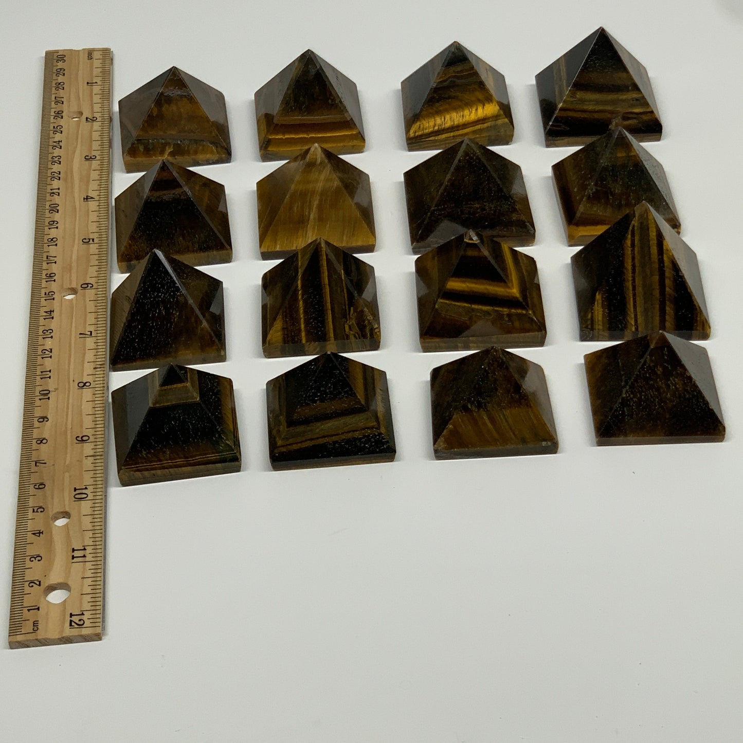 2.2 lbs (1025g),1.2"-1.6",  16pcs,Natural Tiger's Eye Pyramids @India, B29741