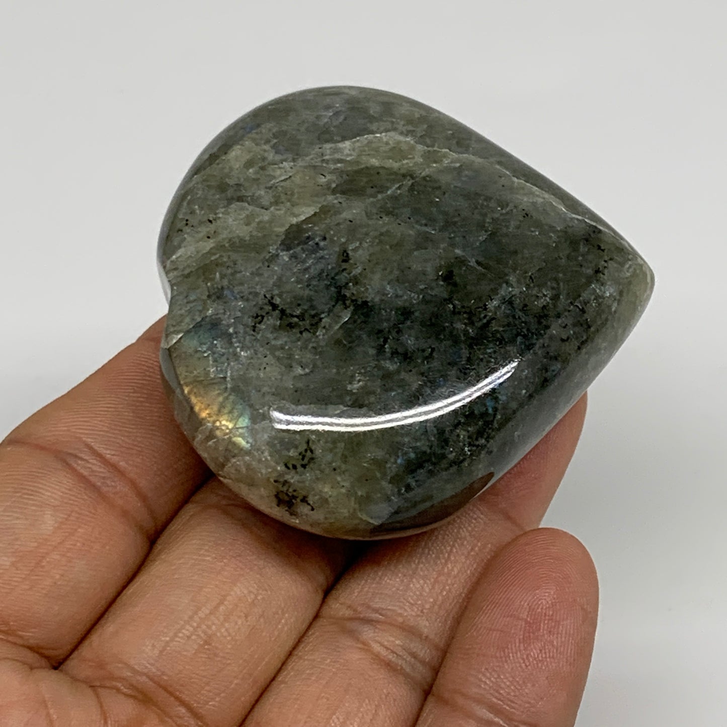 94.8g, 2.1"x2.2"x0.9", Natural Labradorite Heart Polished Crystal, B35429