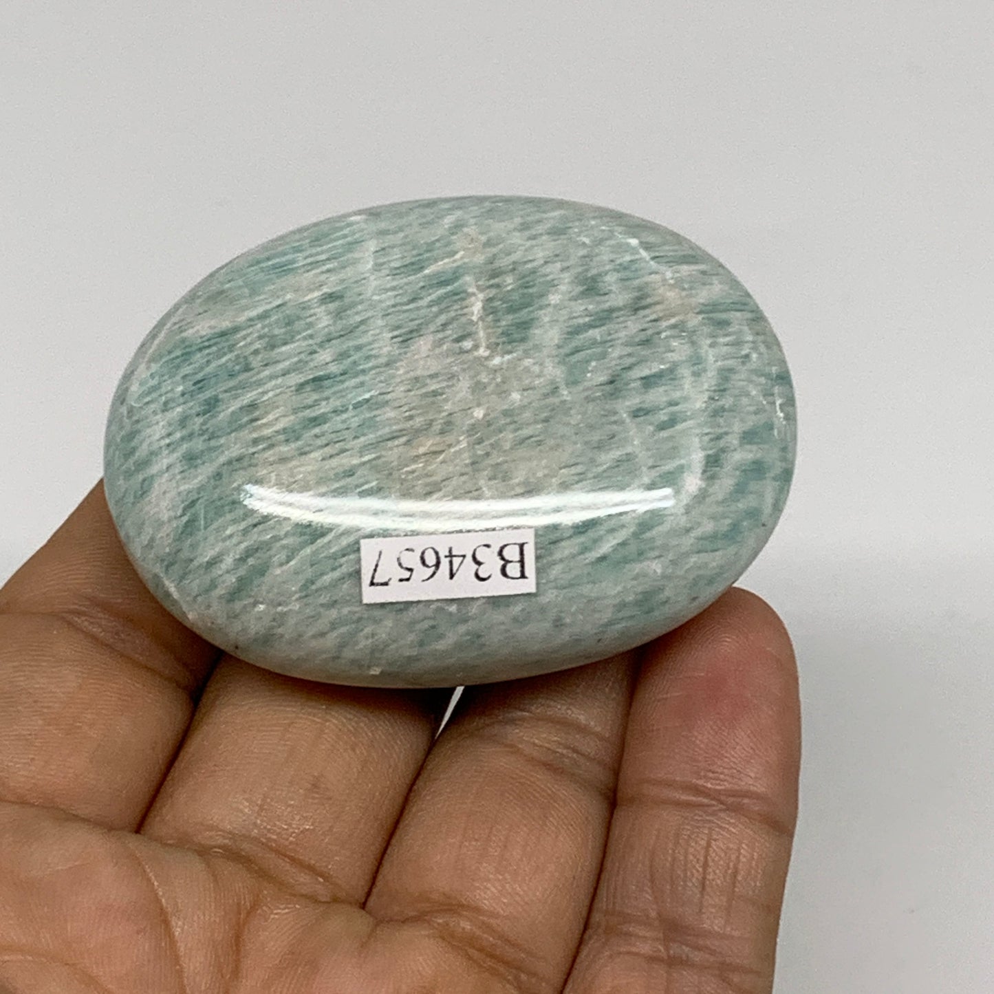84.5g, 2.3"x"1.7"x0.9", Natural Amazonite Palm-Stone Tumbled Polished, B34657