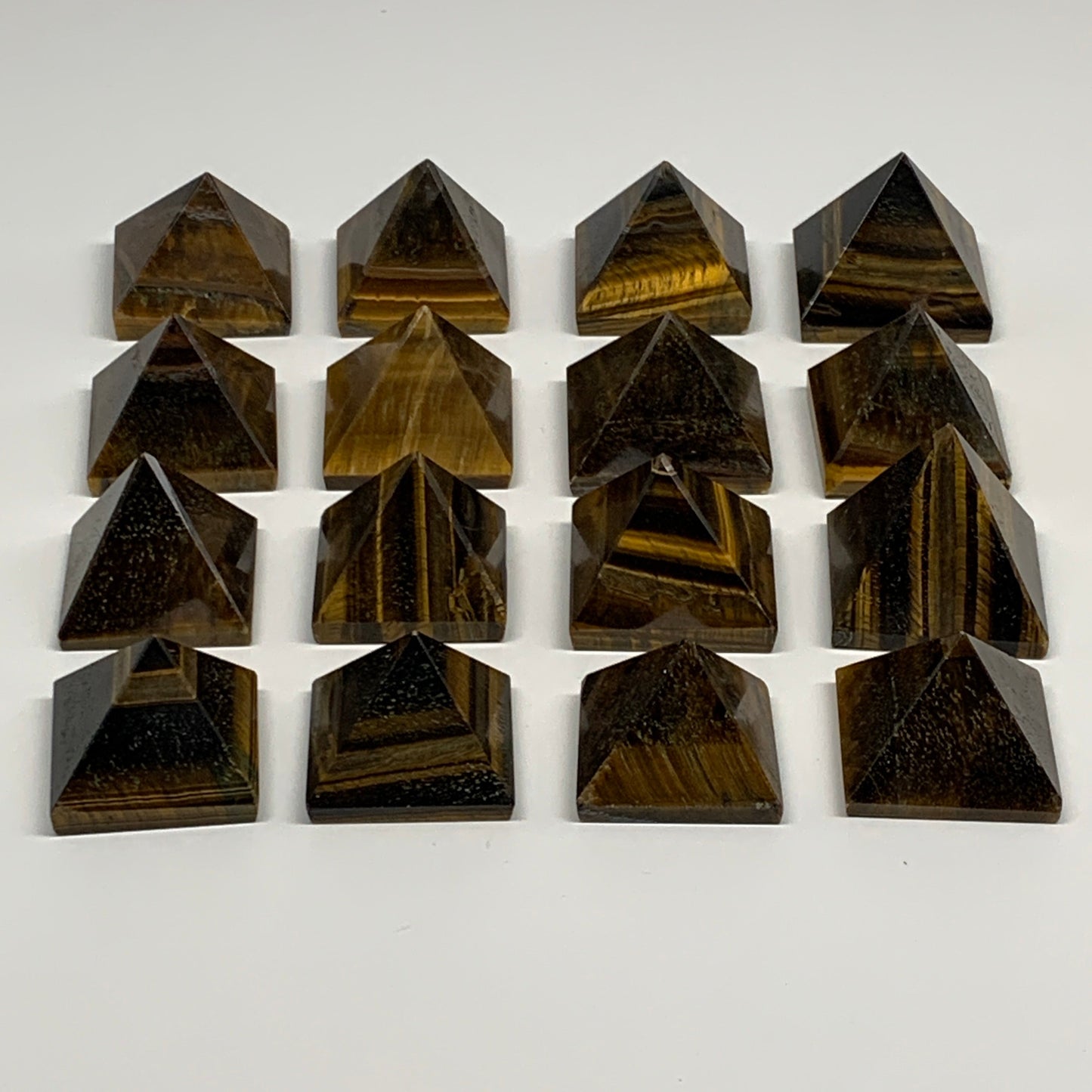 2.2 lbs (1025g),1.2"-1.6",  16pcs,Natural Tiger's Eye Pyramids @India, B29741