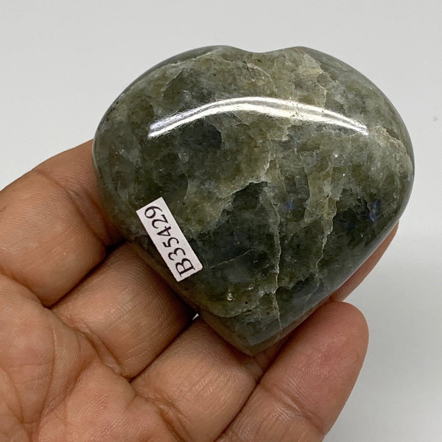 94.8g, 2.1"x2.2"x0.9", Natural Labradorite Heart Polished Crystal, B35429