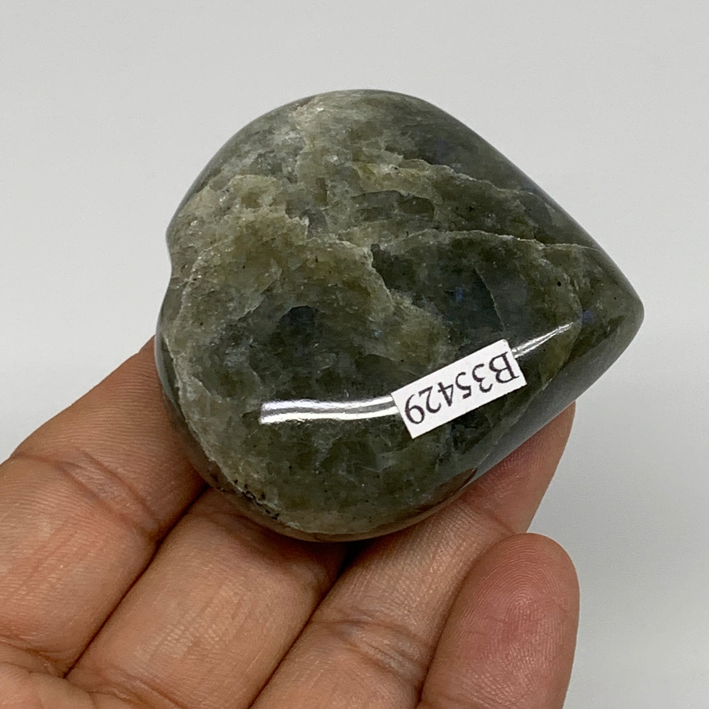 94.8g, 2.1"x2.2"x0.9", Natural Labradorite Heart Polished Crystal, B35429