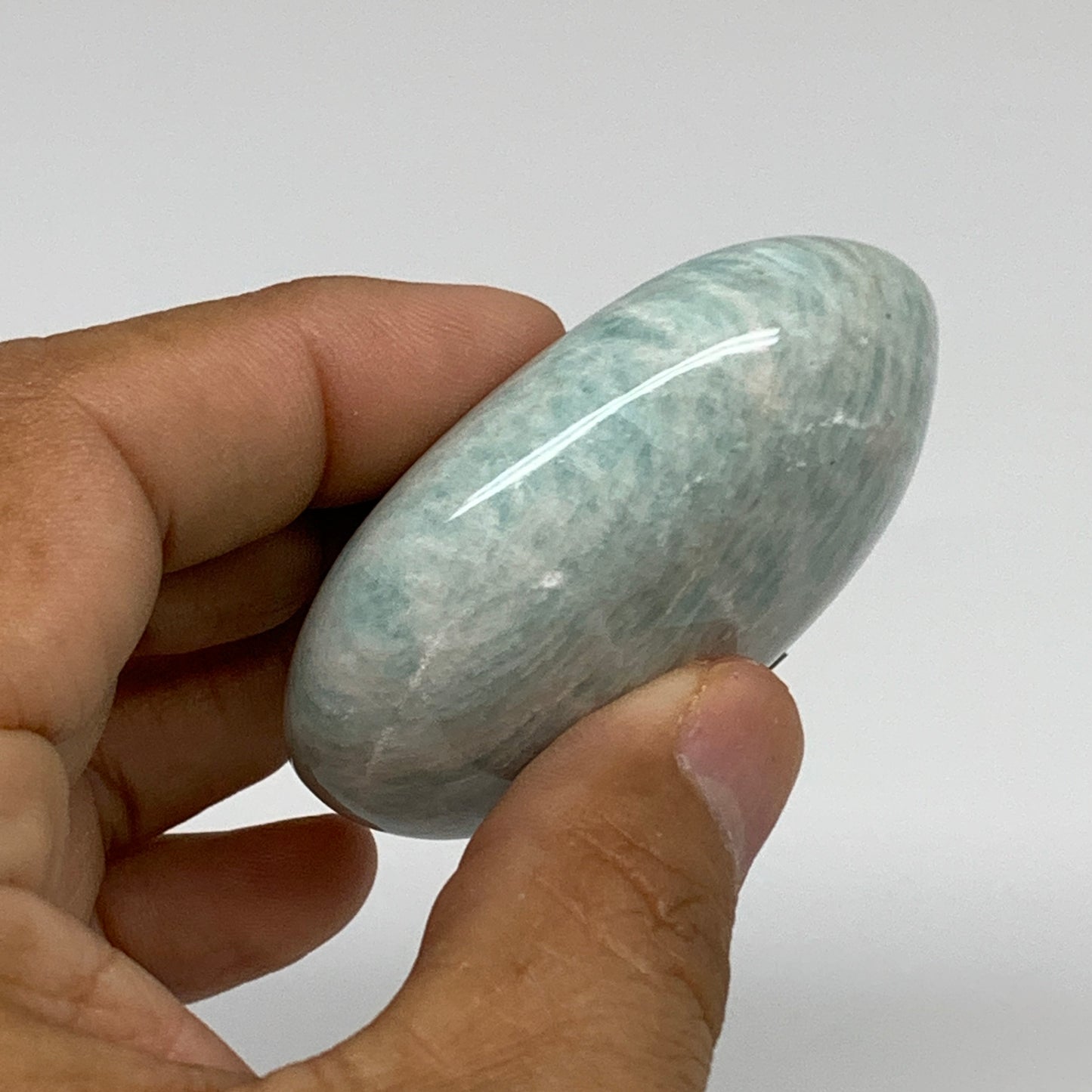 84.5g, 2.3"x"1.7"x0.9", Natural Amazonite Palm-Stone Tumbled Polished, B34657