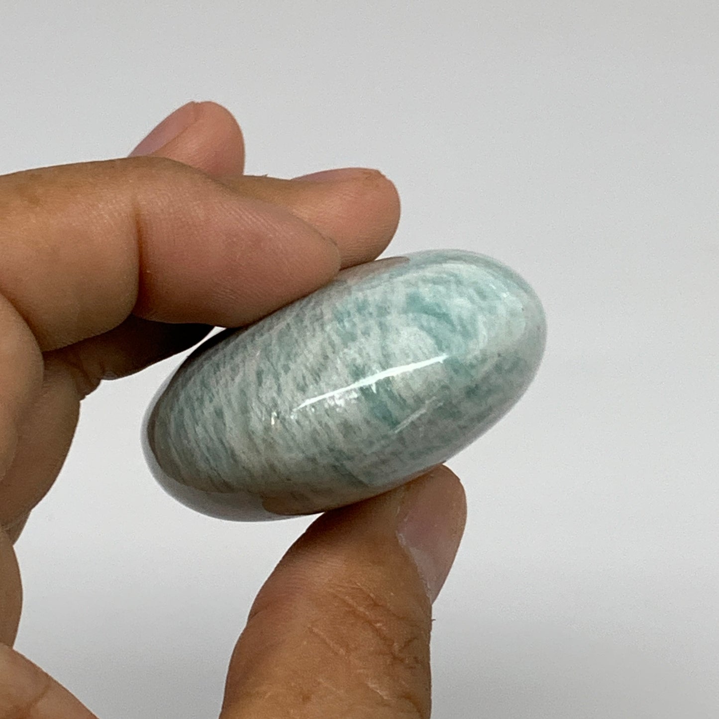 84.5g, 2.3"x"1.7"x0.9", Natural Amazonite Palm-Stone Tumbled Polished, B34657