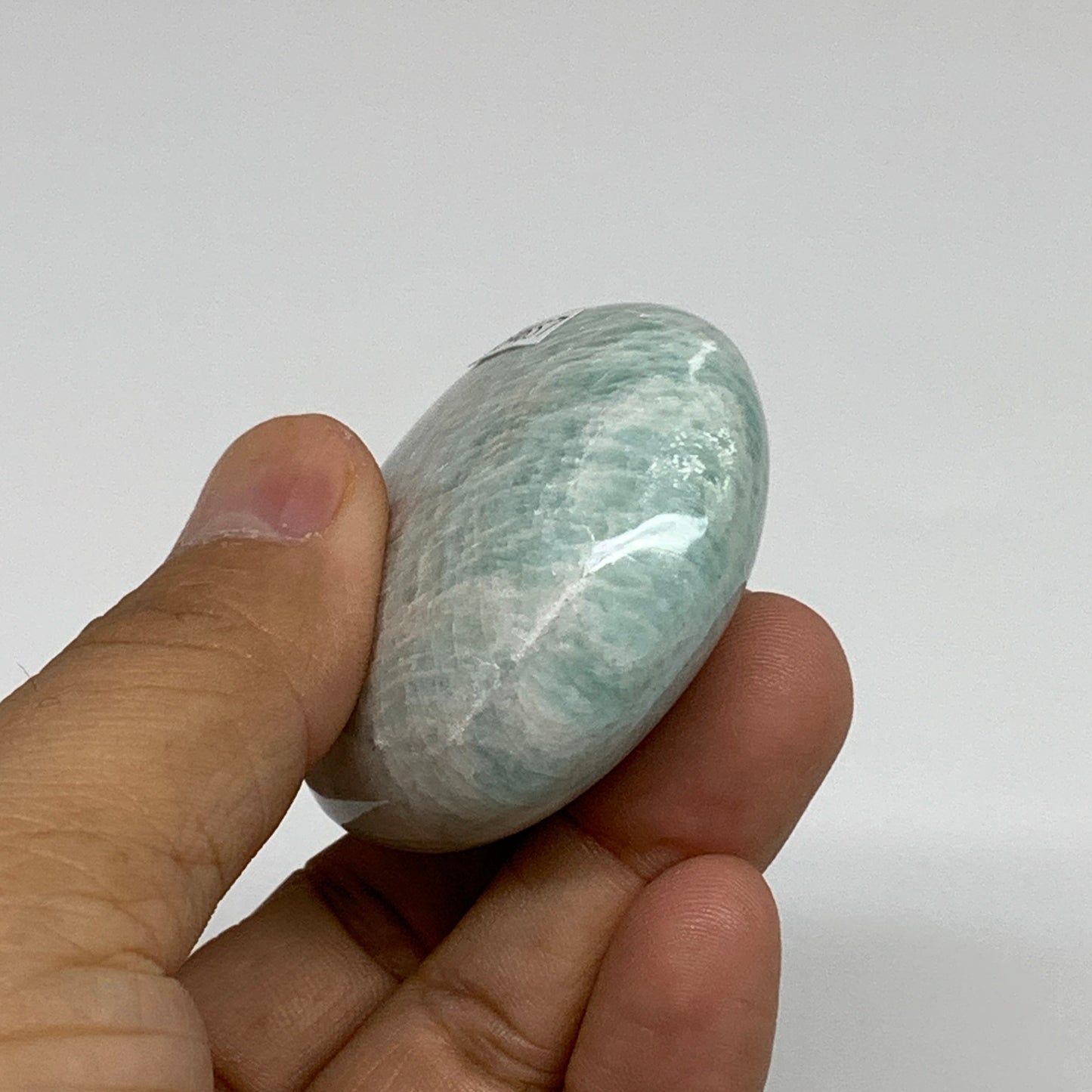 84.5g, 2.3"x"1.7"x0.9", Natural Amazonite Palm-Stone Tumbled Polished, B34657