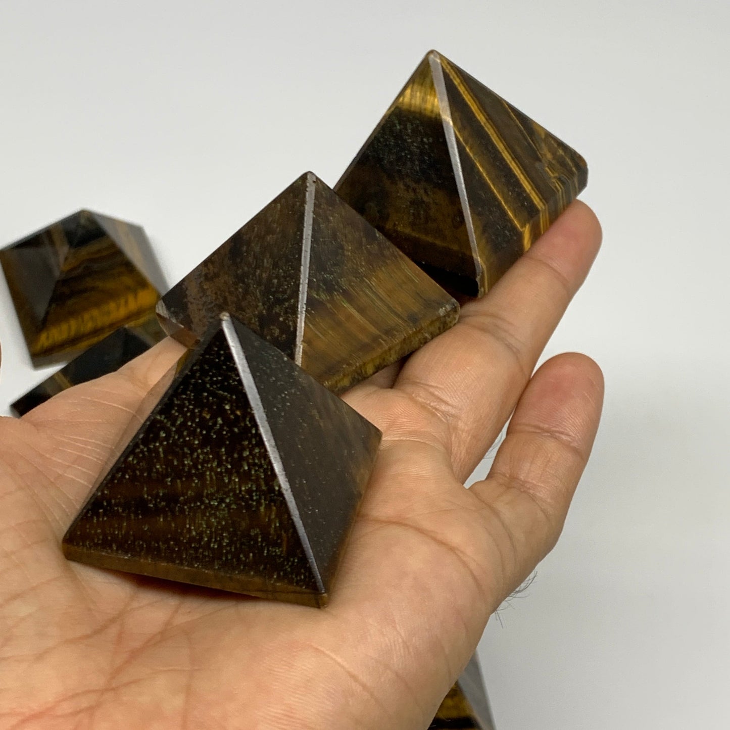 2.2 lbs (1025g),1.2"-1.6",  16pcs,Natural Tiger's Eye Pyramids @India, B29741