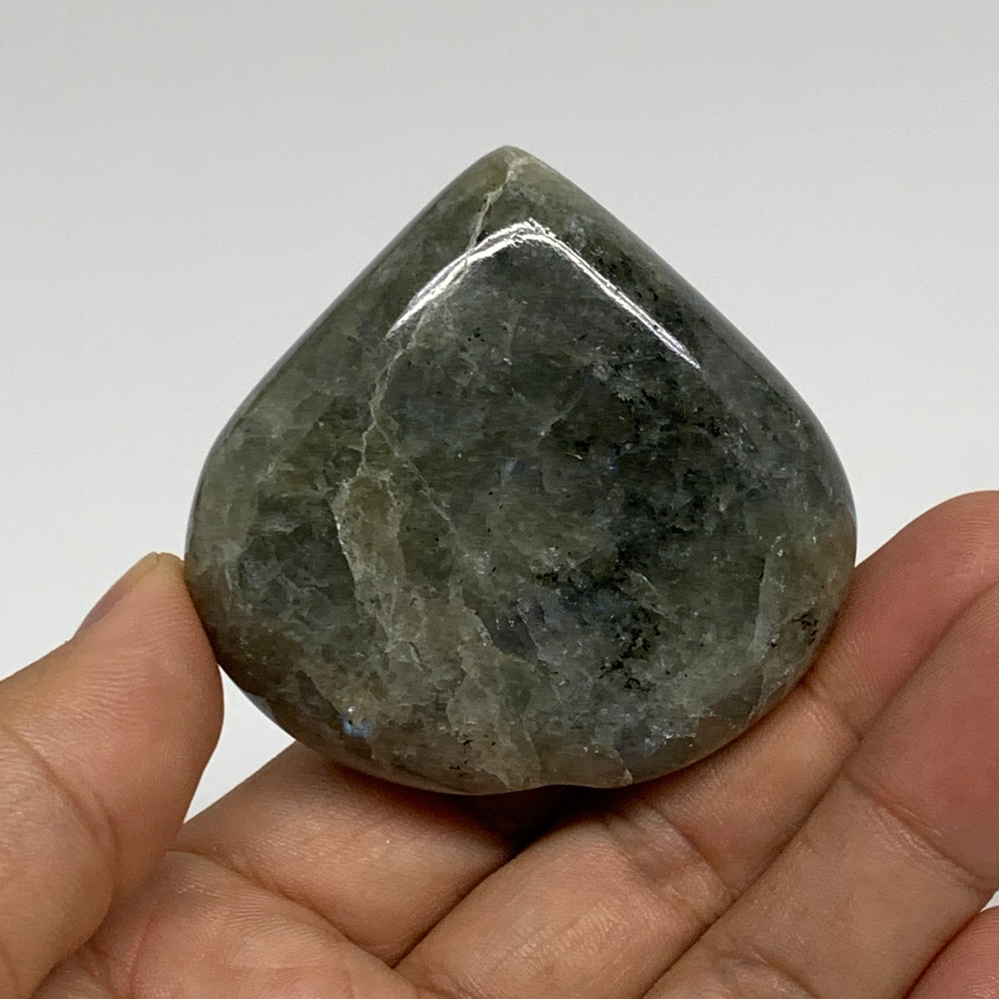 94.8g, 2.1"x2.2"x0.9", Natural Labradorite Heart Polished Crystal, B35429