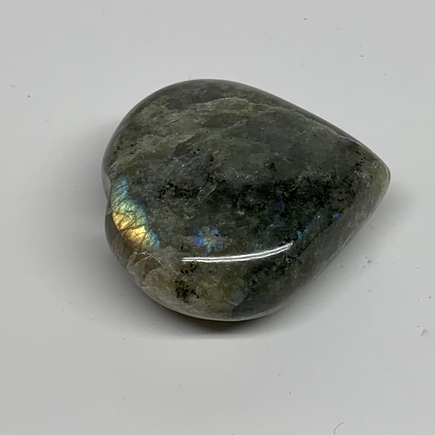 94.8g, 2.1"x2.2"x0.9", Natural Labradorite Heart Polished Crystal, B35429