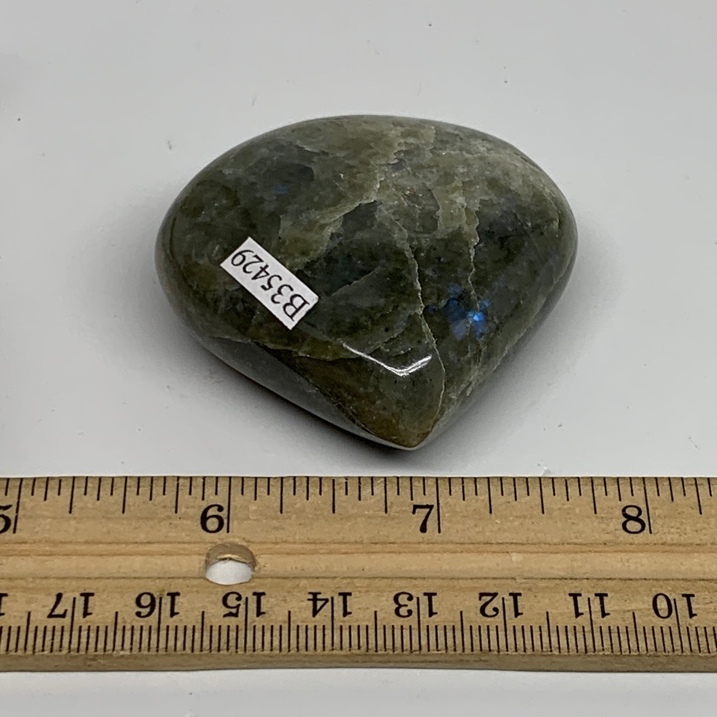 94.8g, 2.1"x2.2"x0.9", Natural Labradorite Heart Polished Crystal, B35429