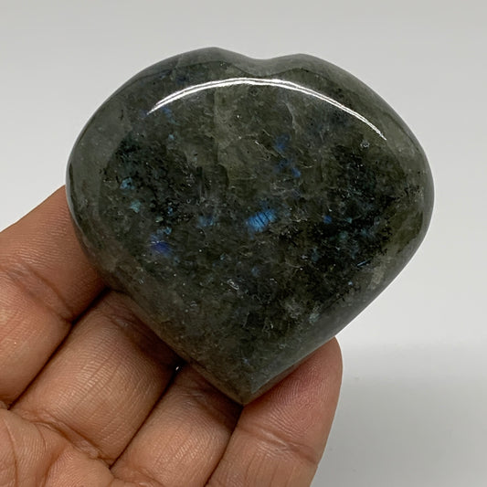 117.6g, 2.2"x2.3"x0.9", Natural Labradorite Heart Polished Crystal, B35430
