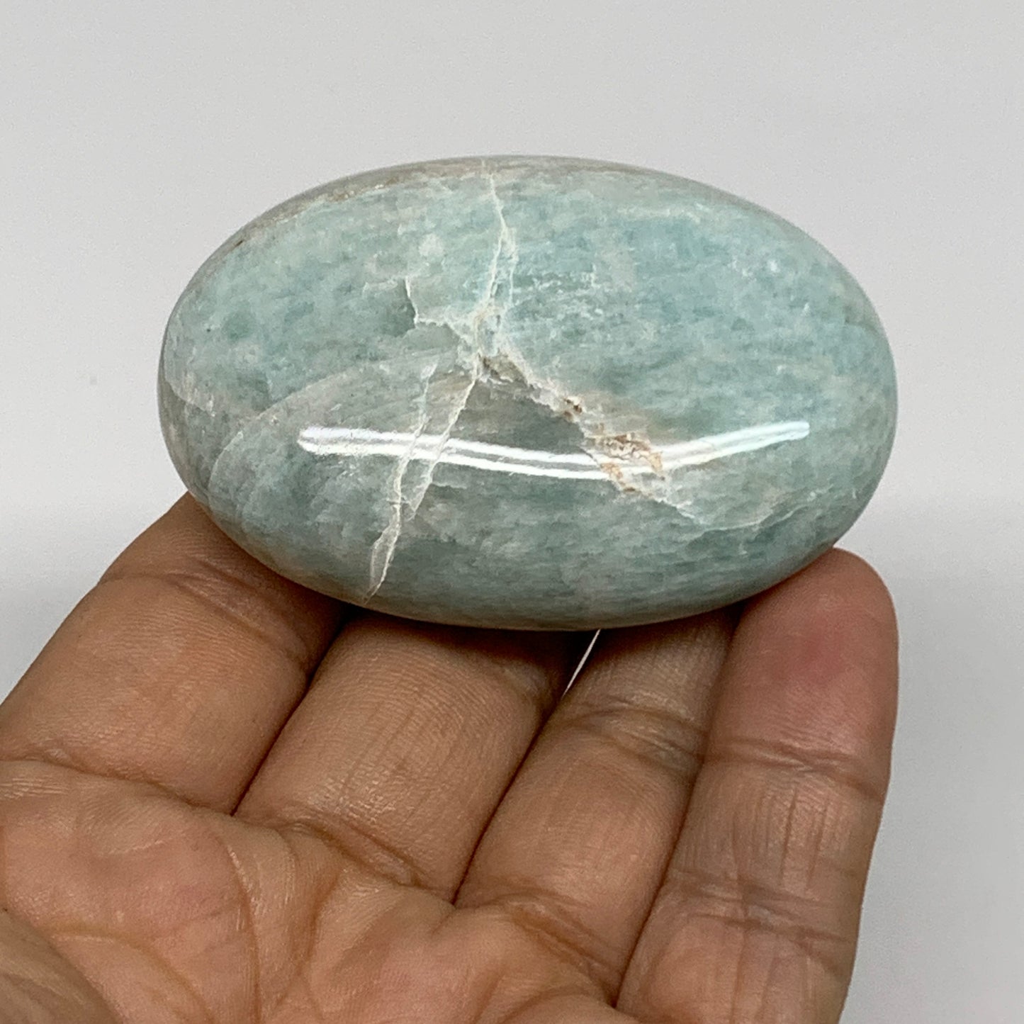 84.8g, 2.4"x"1.7"x0.9", Natural Amazonite Palm-Stone Tumbled Polished, B34658