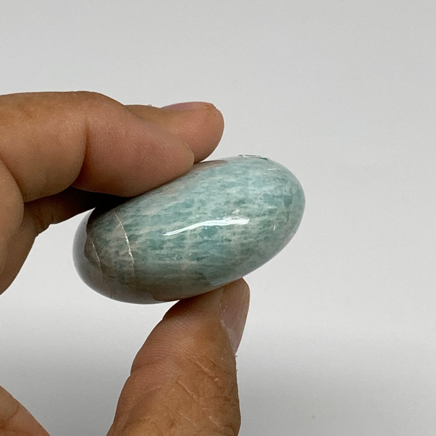 84.8g, 2.4"x"1.7"x0.9", Natural Amazonite Palm-Stone Tumbled Polished, B34658