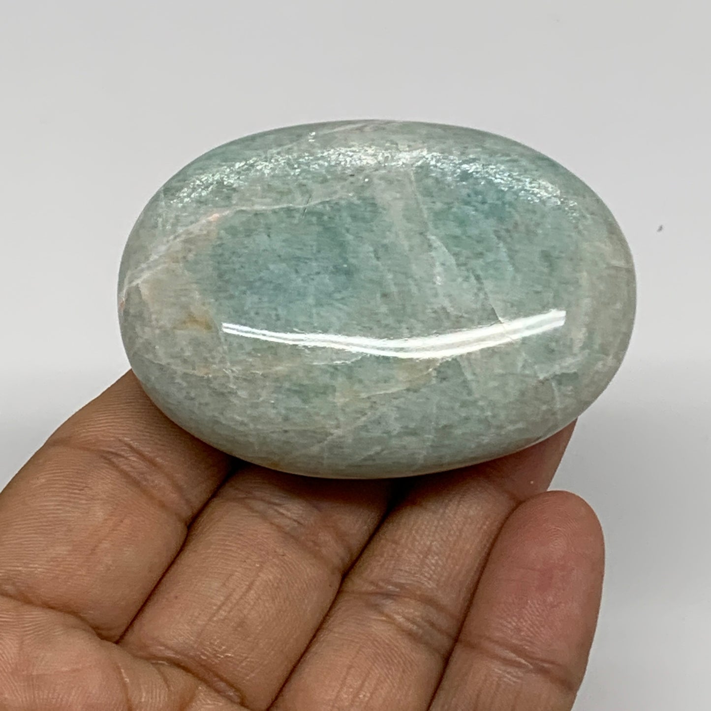94.1g, 2.4"x"x1.8"x0.9", Natural Amazonite Palm-Stone Tumbled Polished, B34659