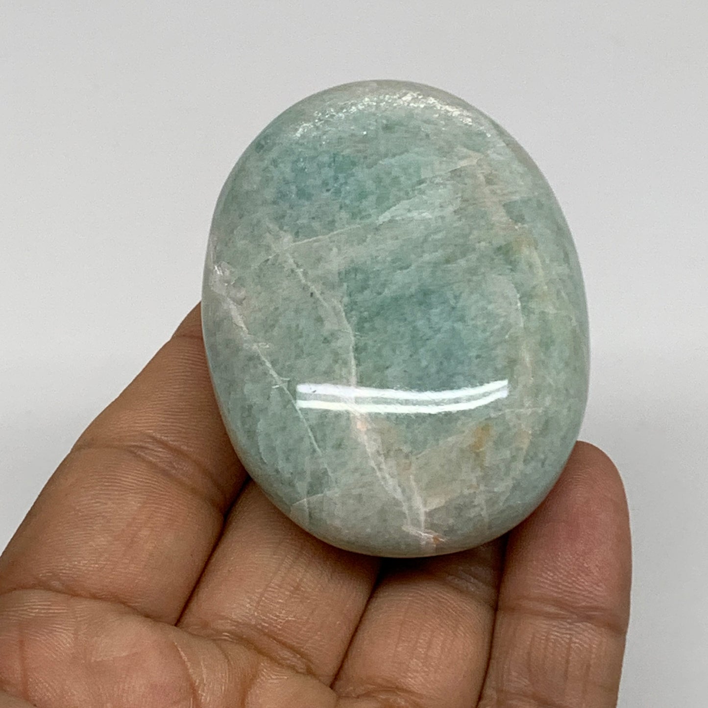 94.1g, 2.4"x"x1.8"x0.9", Natural Amazonite Palm-Stone Tumbled Polished, B34659