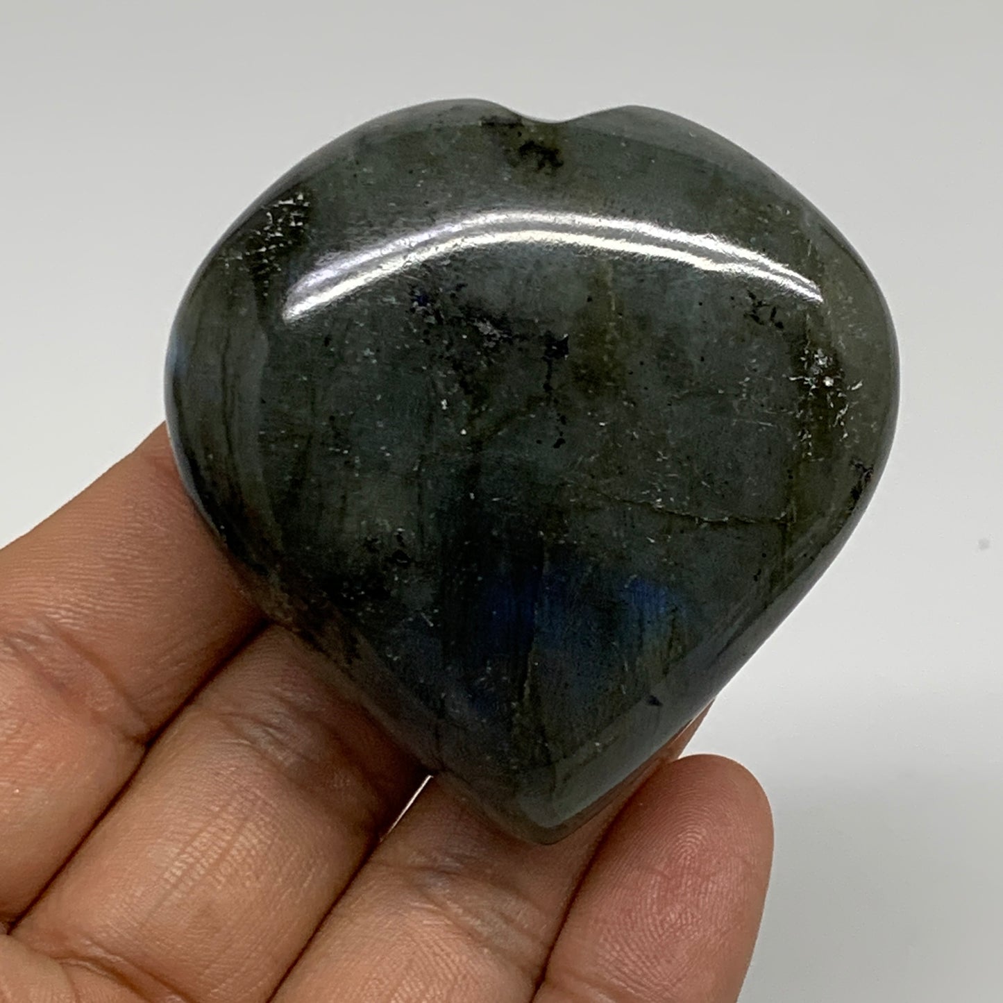 113.5g, 2.2"x2.1"x1", Natural Labradorite Heart Polished Crystal, B35431