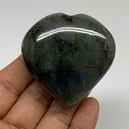 113.5g, 2.2"x2.1"x1", Natural Labradorite Heart Polished Crystal, B35431