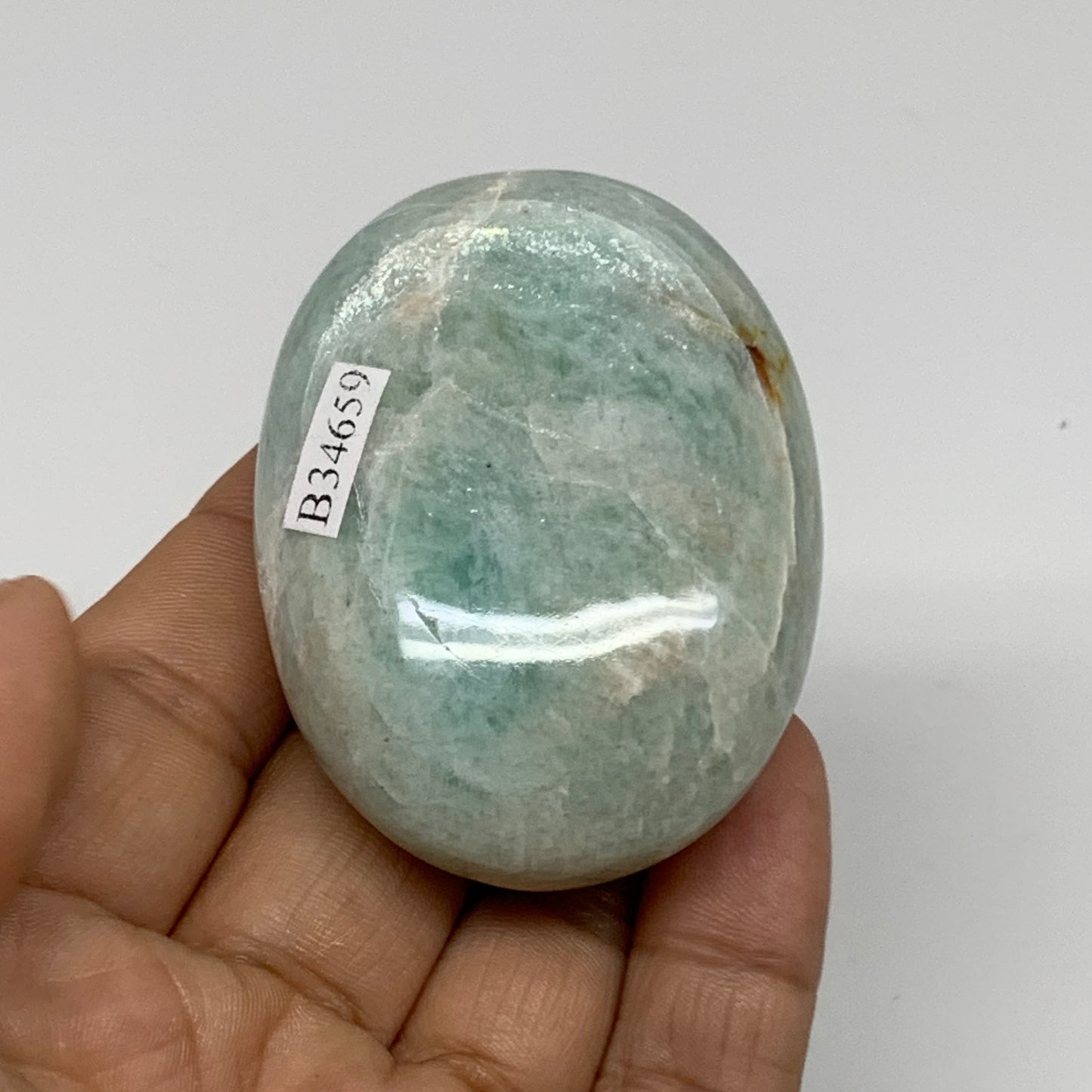 94.1g, 2.4"x"x1.8"x0.9", Natural Amazonite Palm-Stone Tumbled Polished, B34659