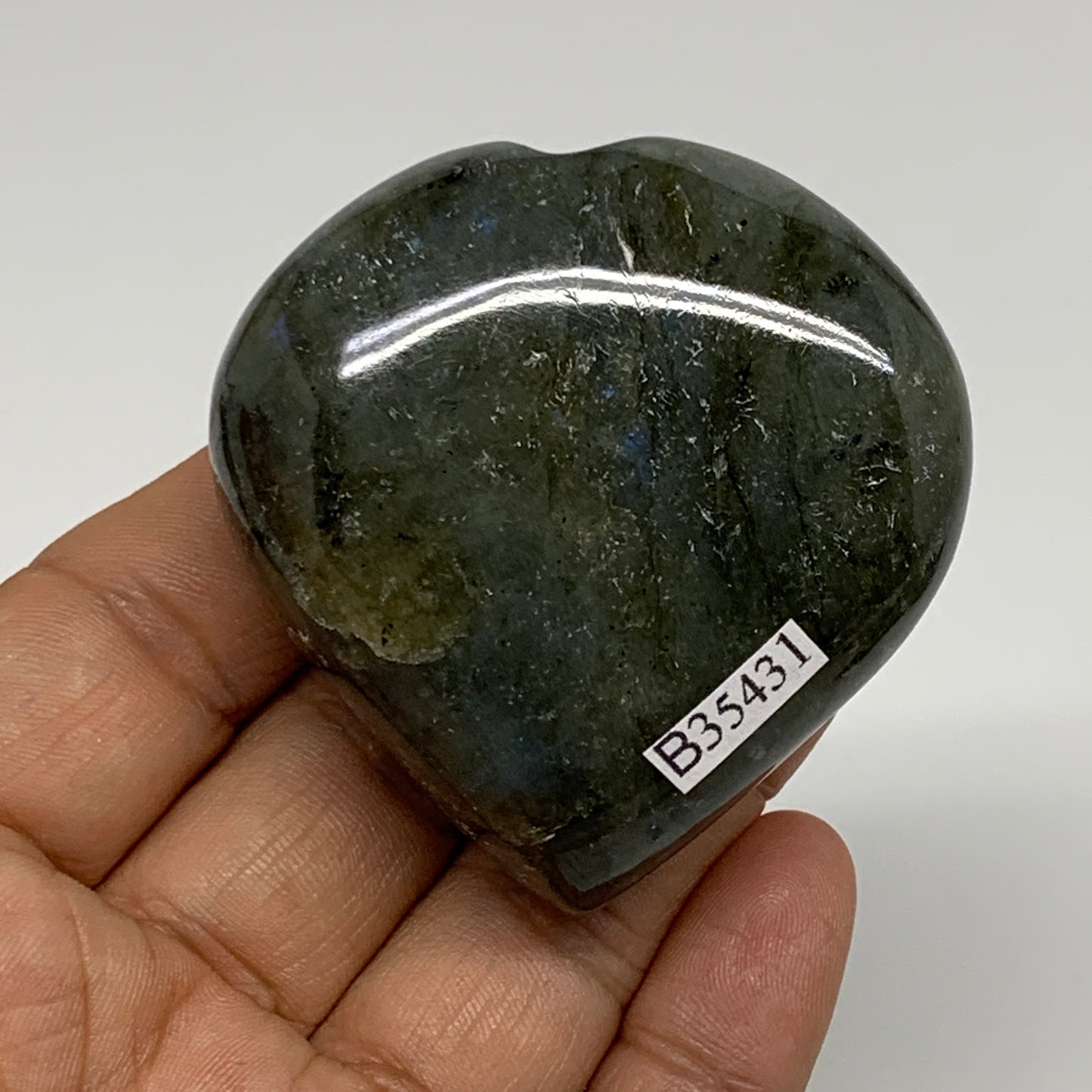 113.5g, 2.2"x2.1"x1", Natural Labradorite Heart Polished Crystal, B35431