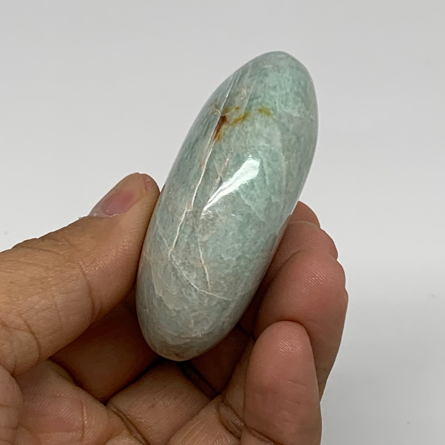 94.1g, 2.4"x"x1.8"x0.9", Natural Amazonite Palm-Stone Tumbled Polished, B34659