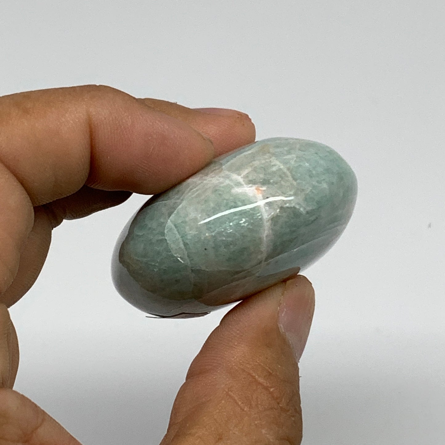 94.1g, 2.4"x"x1.8"x0.9", Natural Amazonite Palm-Stone Tumbled Polished, B34659