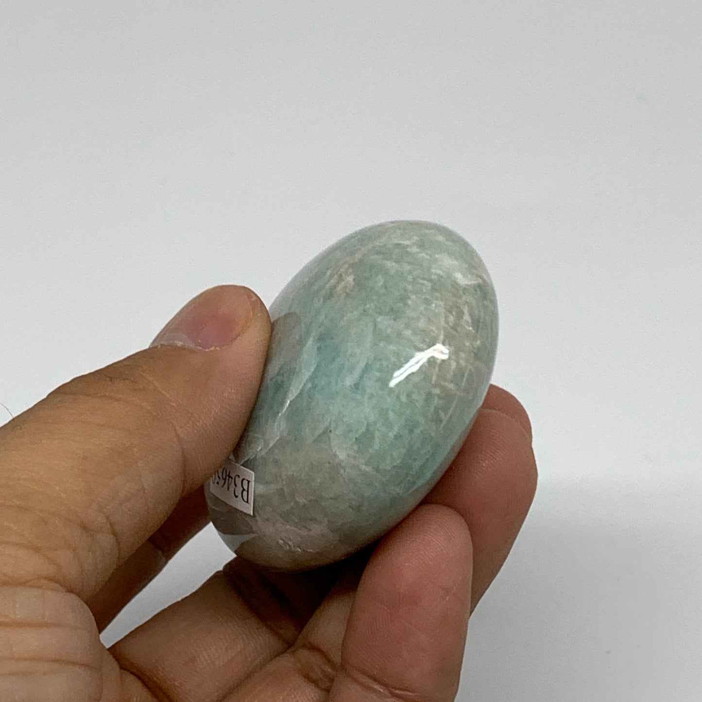 94.1g, 2.4"x"x1.8"x0.9", Natural Amazonite Palm-Stone Tumbled Polished, B34659