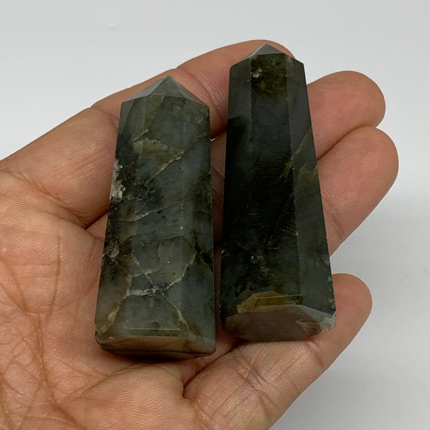 86g, 2.1"-2.4", 2pcs. Labradorite Tower Point Crystal @Madagascar, B31305