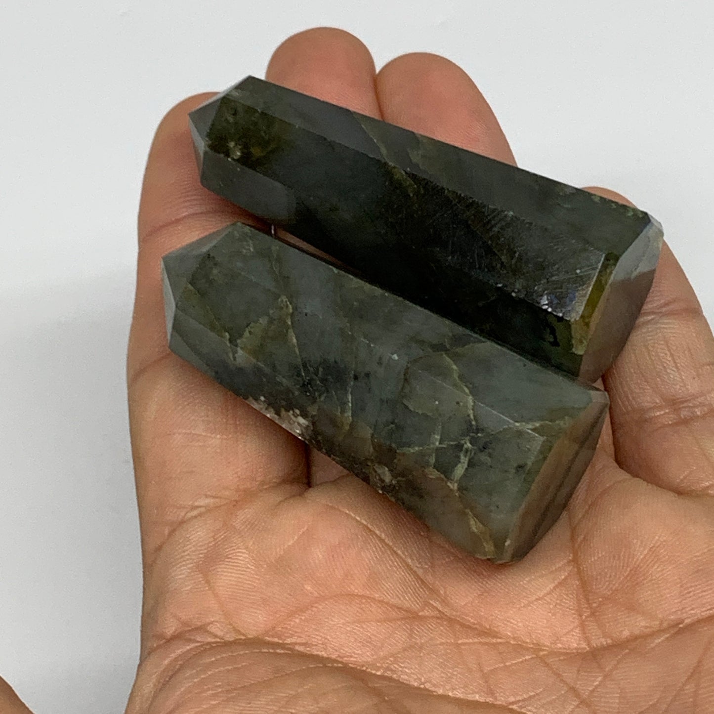 86g, 2.1"-2.4", 2pcs. Labradorite Tower Point Crystal @Madagascar, B31305