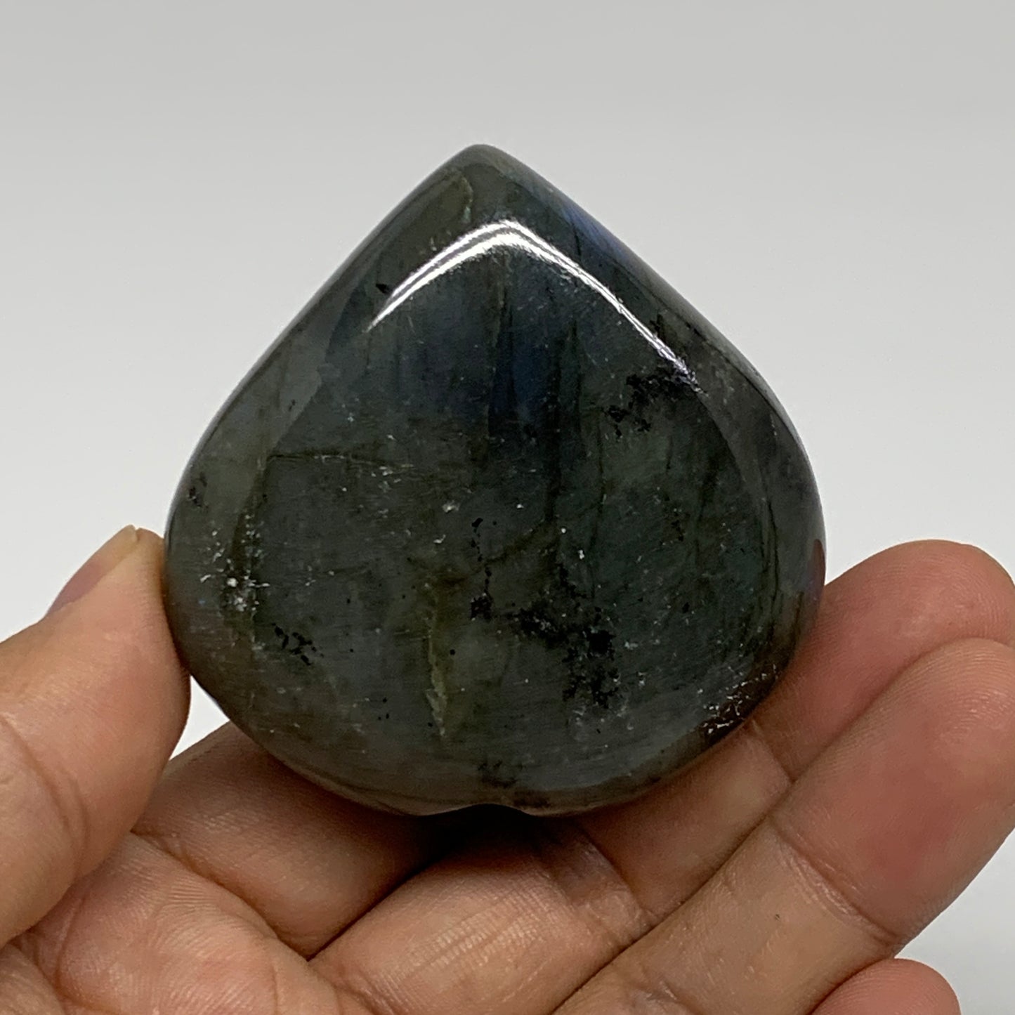 113.5g, 2.2"x2.1"x1", Natural Labradorite Heart Polished Crystal, B35431