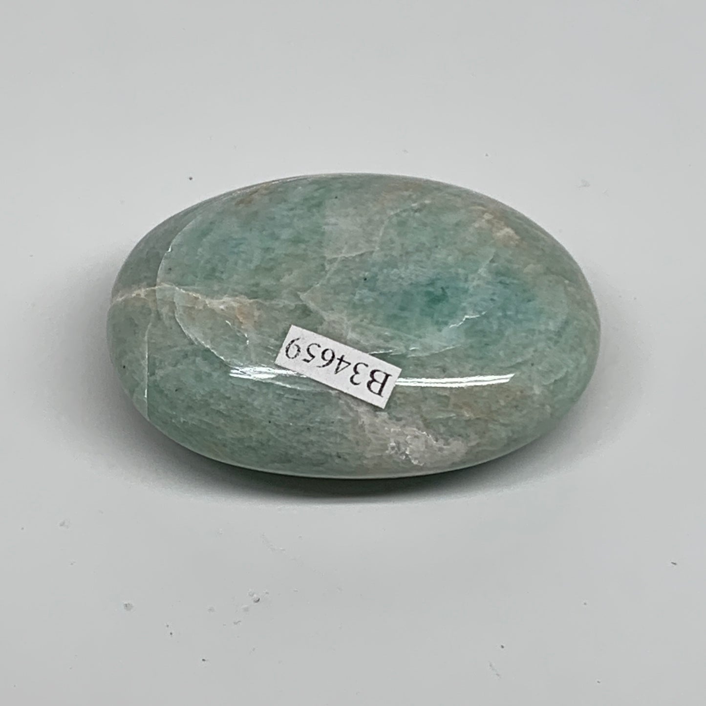 94.1g, 2.4"x"x1.8"x0.9", Natural Amazonite Palm-Stone Tumbled Polished, B34659