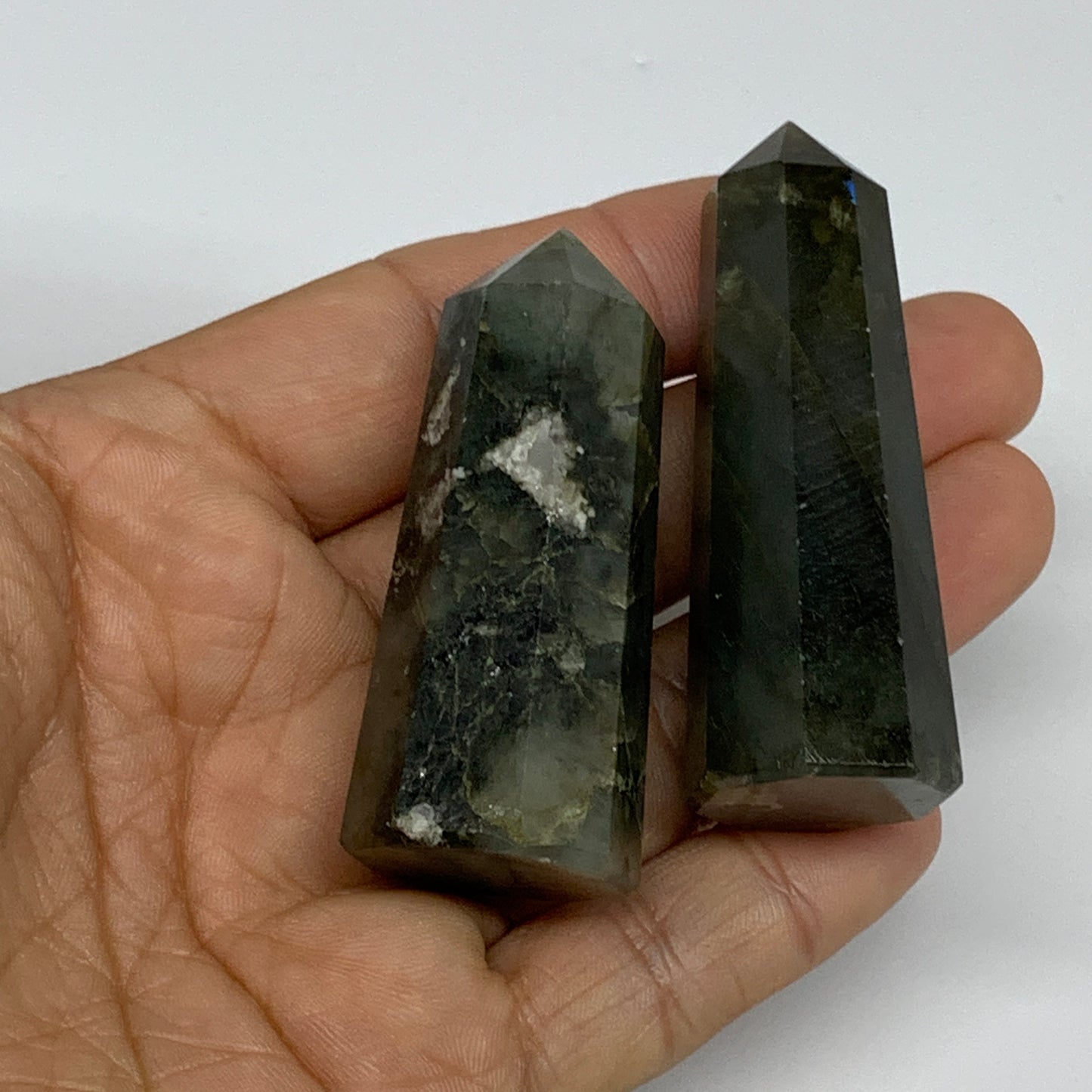86g, 2.1"-2.4", 2pcs. Labradorite Tower Point Crystal @Madagascar, B31305