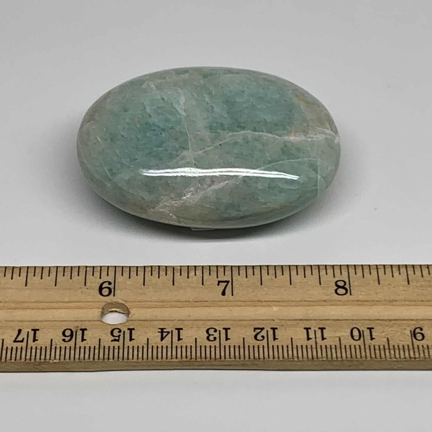 94.1g, 2.4"x"x1.8"x0.9", Natural Amazonite Palm-Stone Tumbled Polished, B34659