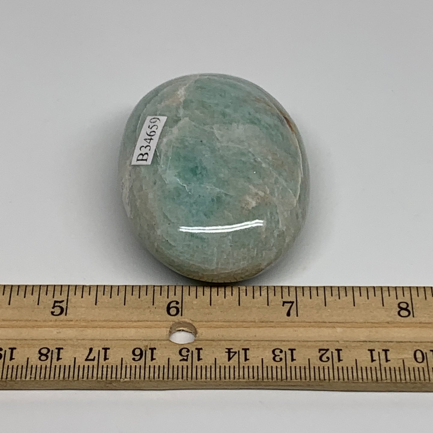 94.1g, 2.4"x"x1.8"x0.9", Natural Amazonite Palm-Stone Tumbled Polished, B34659