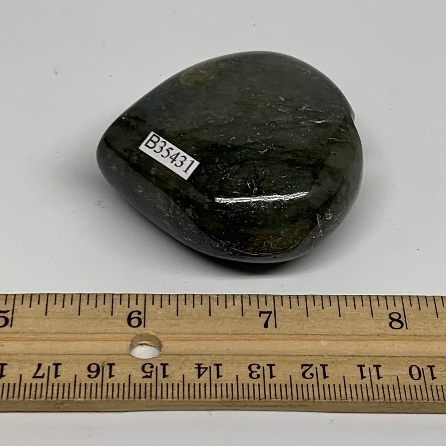 113.5g, 2.2"x2.1"x1", Natural Labradorite Heart Polished Crystal, B35431