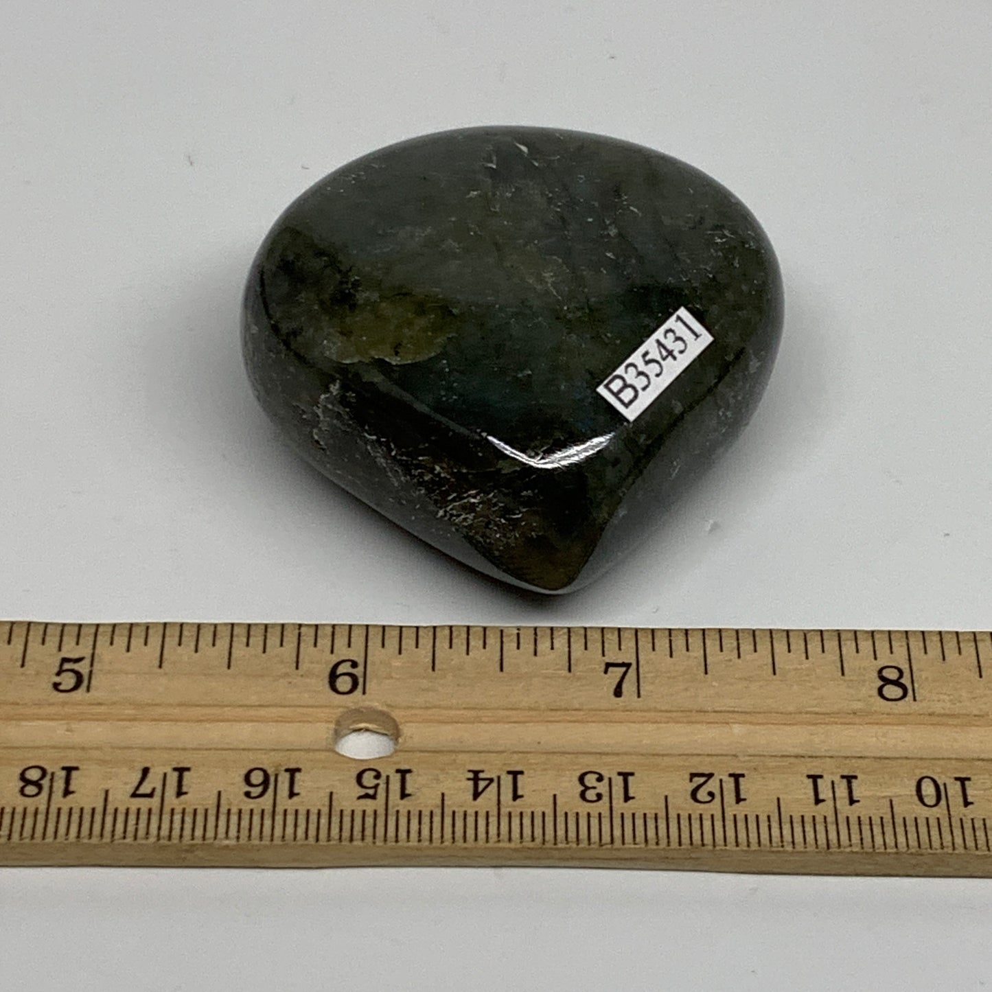 113.5g, 2.2"x2.1"x1", Natural Labradorite Heart Polished Crystal, B35431