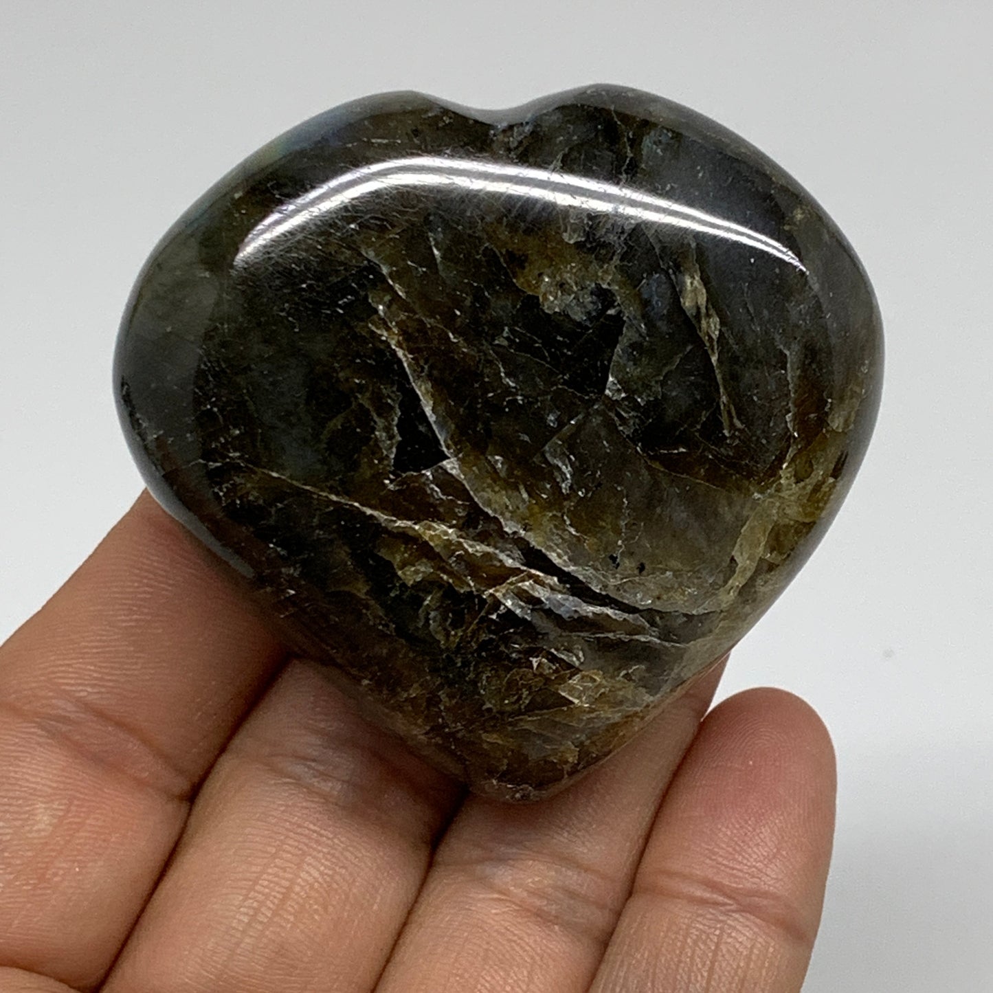 107.2g, 2.1"x2.3"x0.9", Natural Labradorite Heart Polished Crystal, B35432