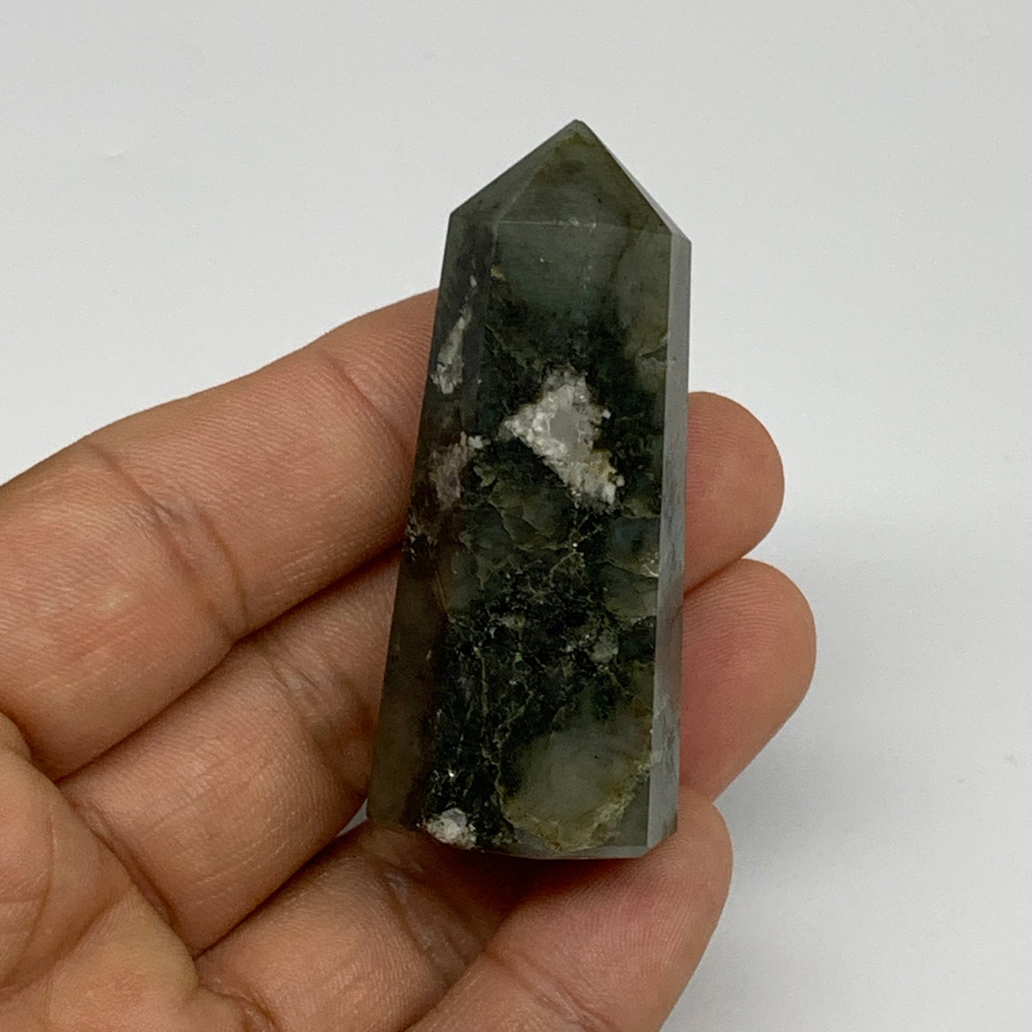 86g, 2.1"-2.4", 2pcs. Labradorite Tower Point Crystal @Madagascar, B31305