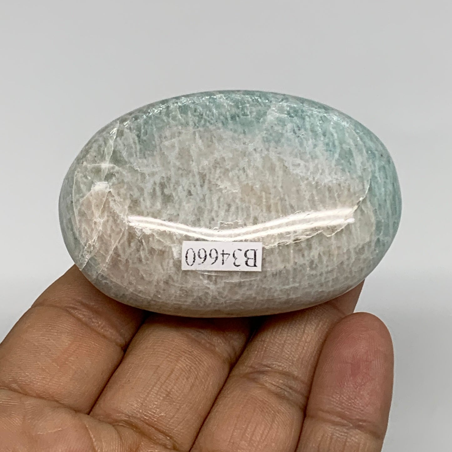 101.4g, 2.5"x"x1.7"x1", Natural Amazonite Palm-Stone Tumbled Polished, B34660