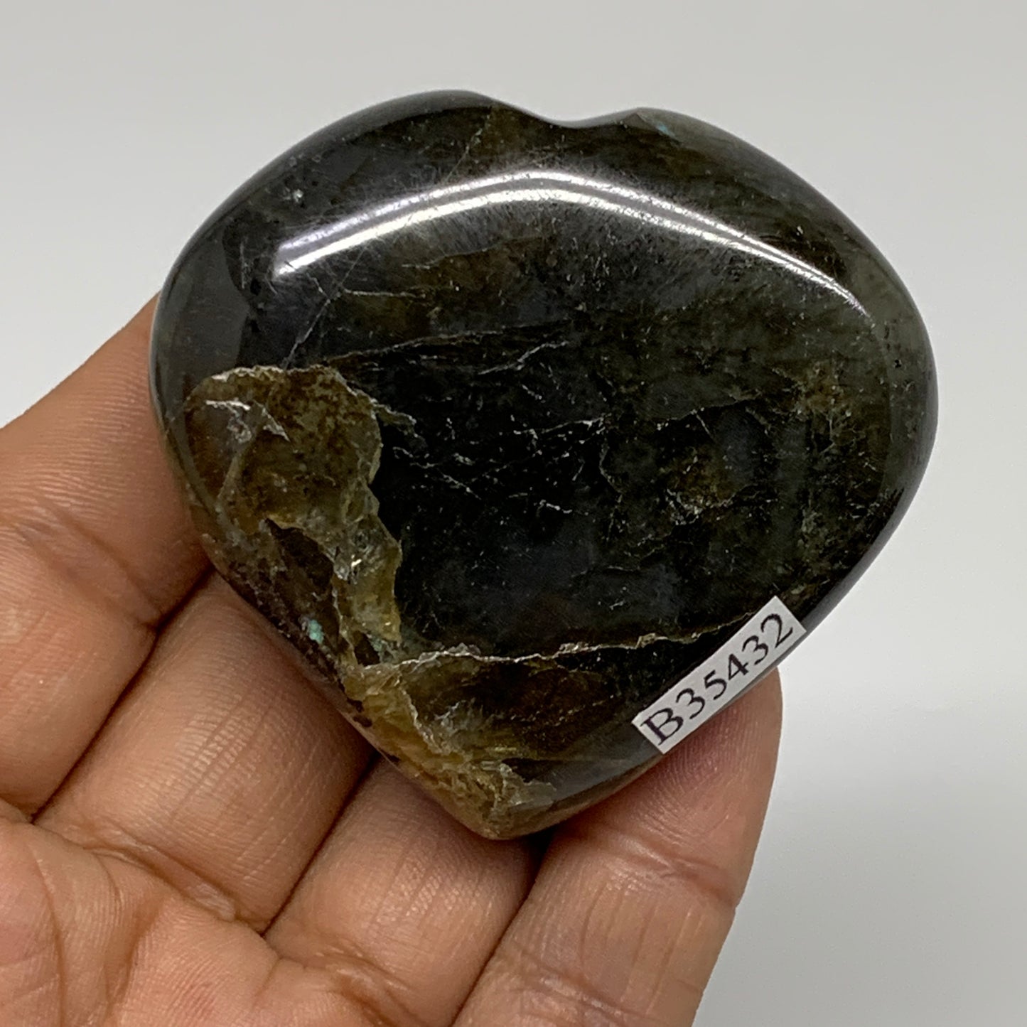 107.2g, 2.1"x2.3"x0.9", Natural Labradorite Heart Polished Crystal, B35432