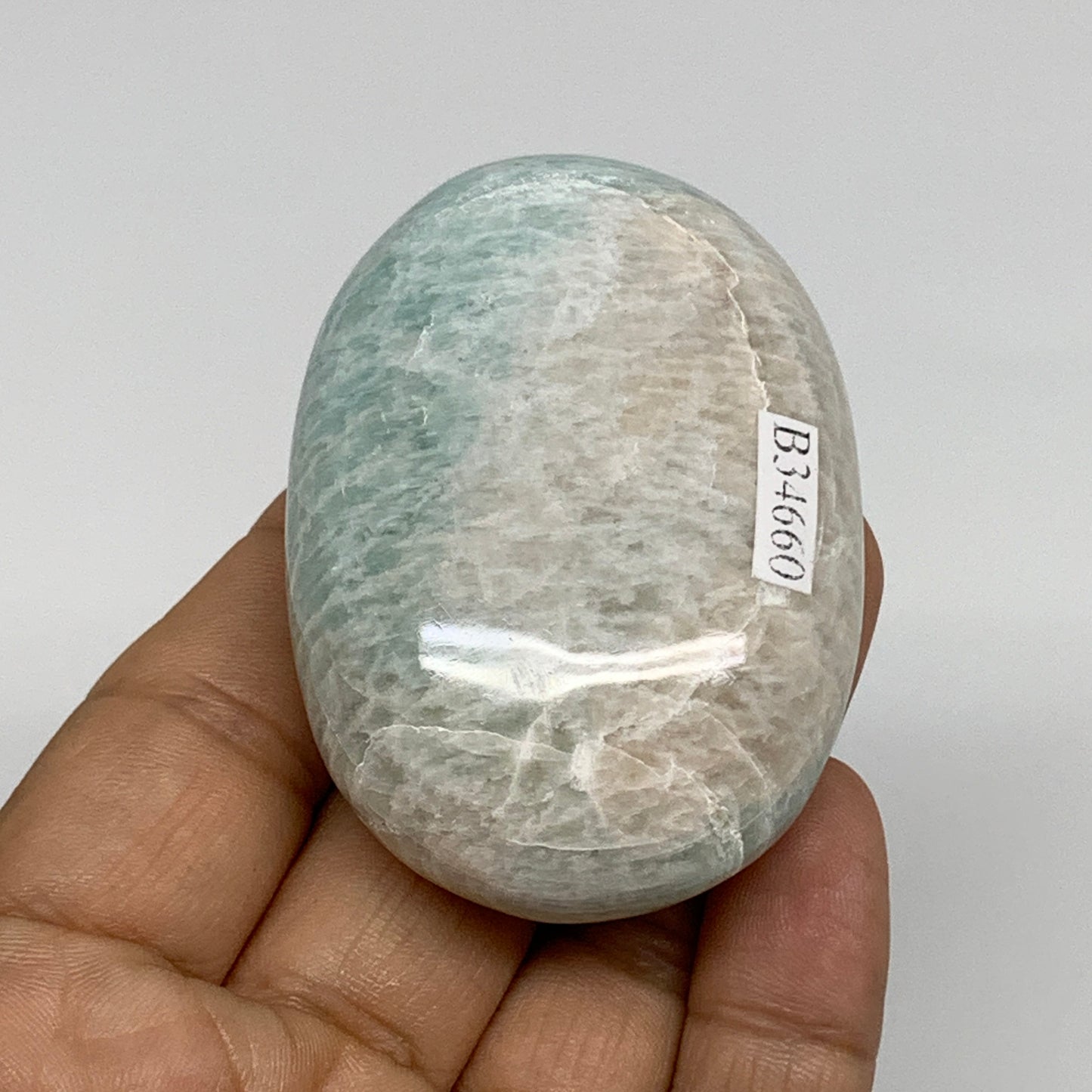 101.4g, 2.5"x"x1.7"x1", Natural Amazonite Palm-Stone Tumbled Polished, B34660