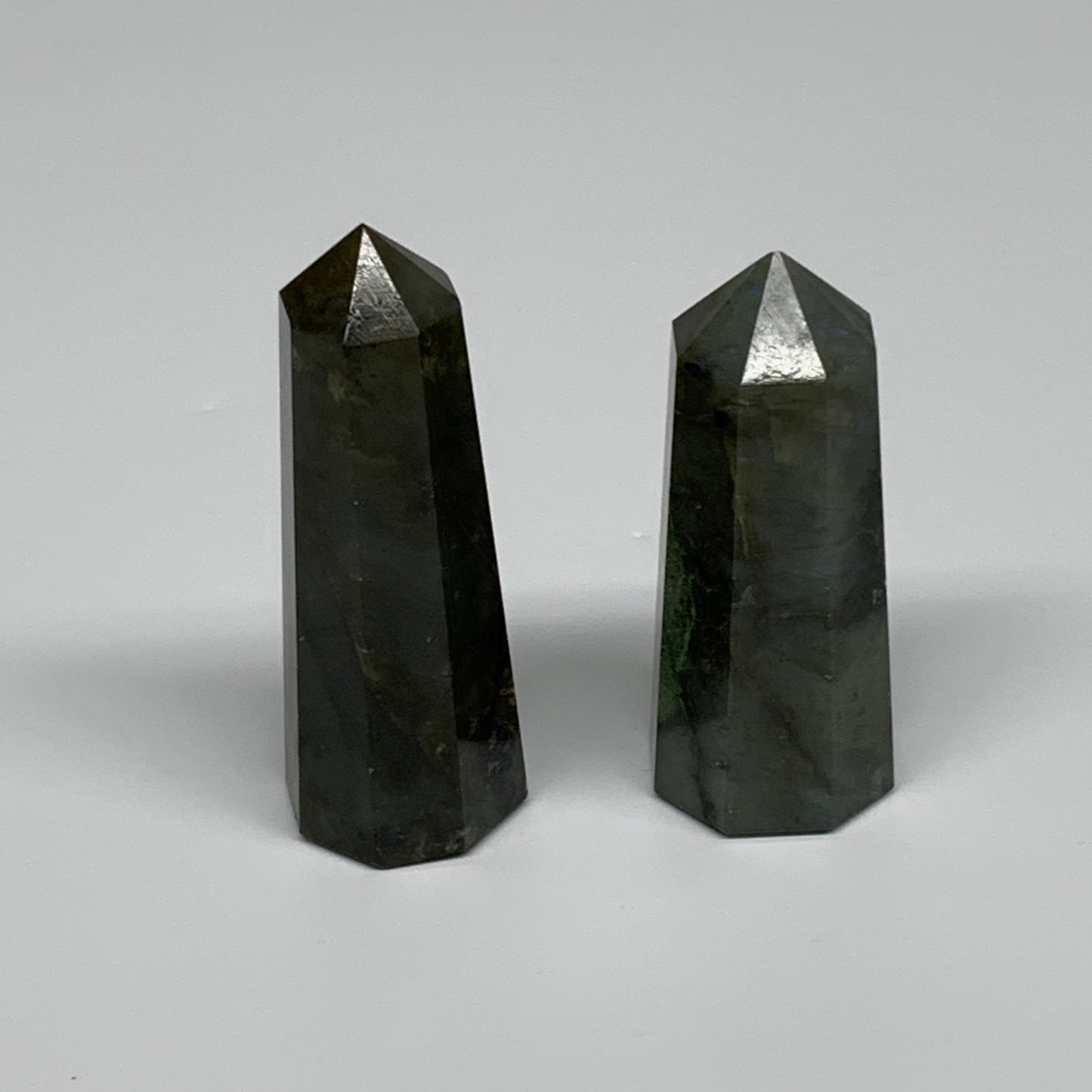 86g, 2.1"-2.4", 2pcs. Labradorite Tower Point Crystal @Madagascar, B31305