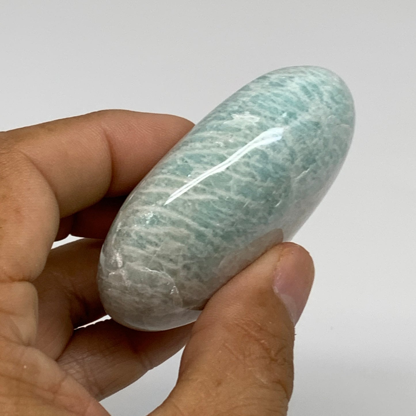101.4g, 2.5"x"x1.7"x1", Natural Amazonite Palm-Stone Tumbled Polished, B34660