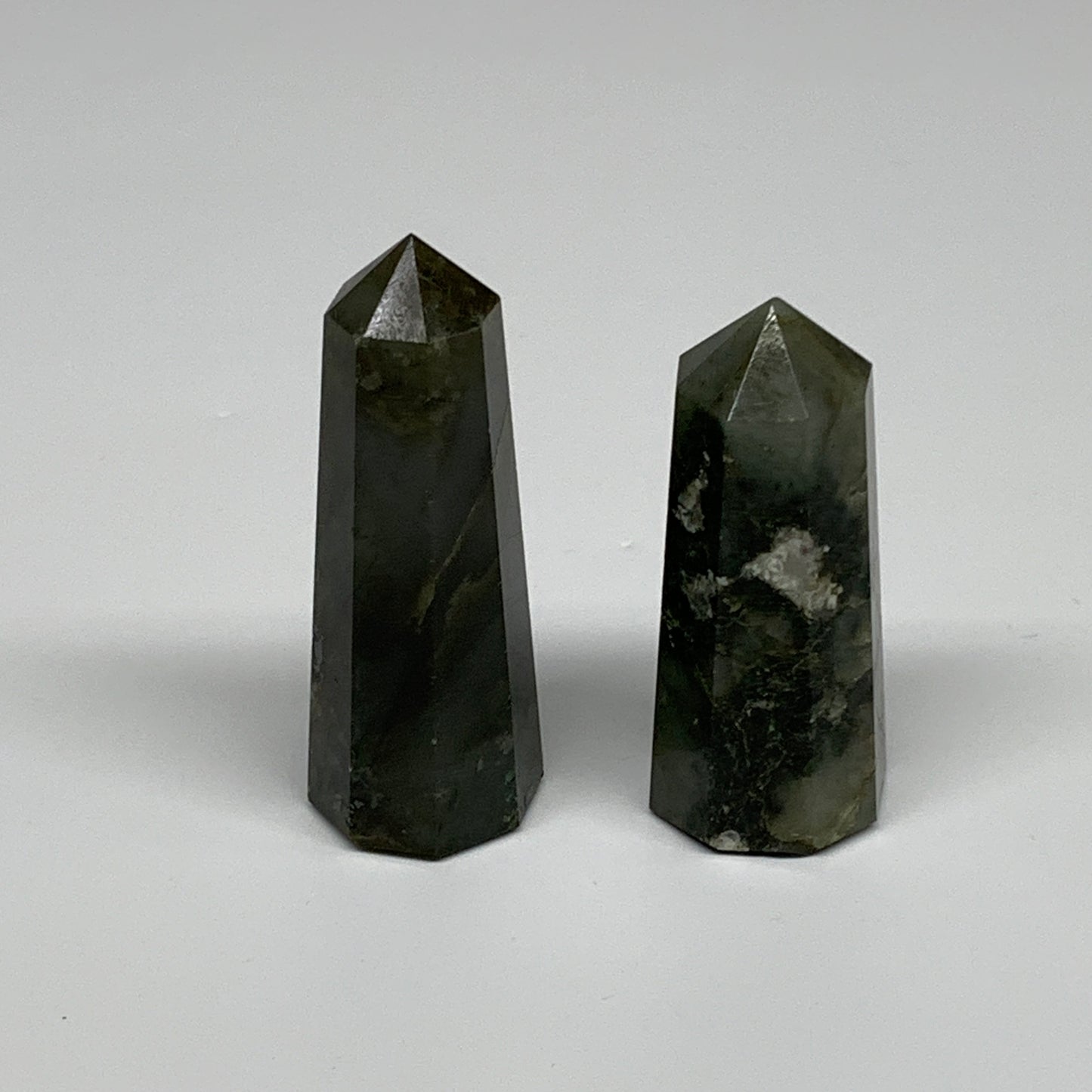 86g, 2.1"-2.4", 2pcs. Labradorite Tower Point Crystal @Madagascar, B31305
